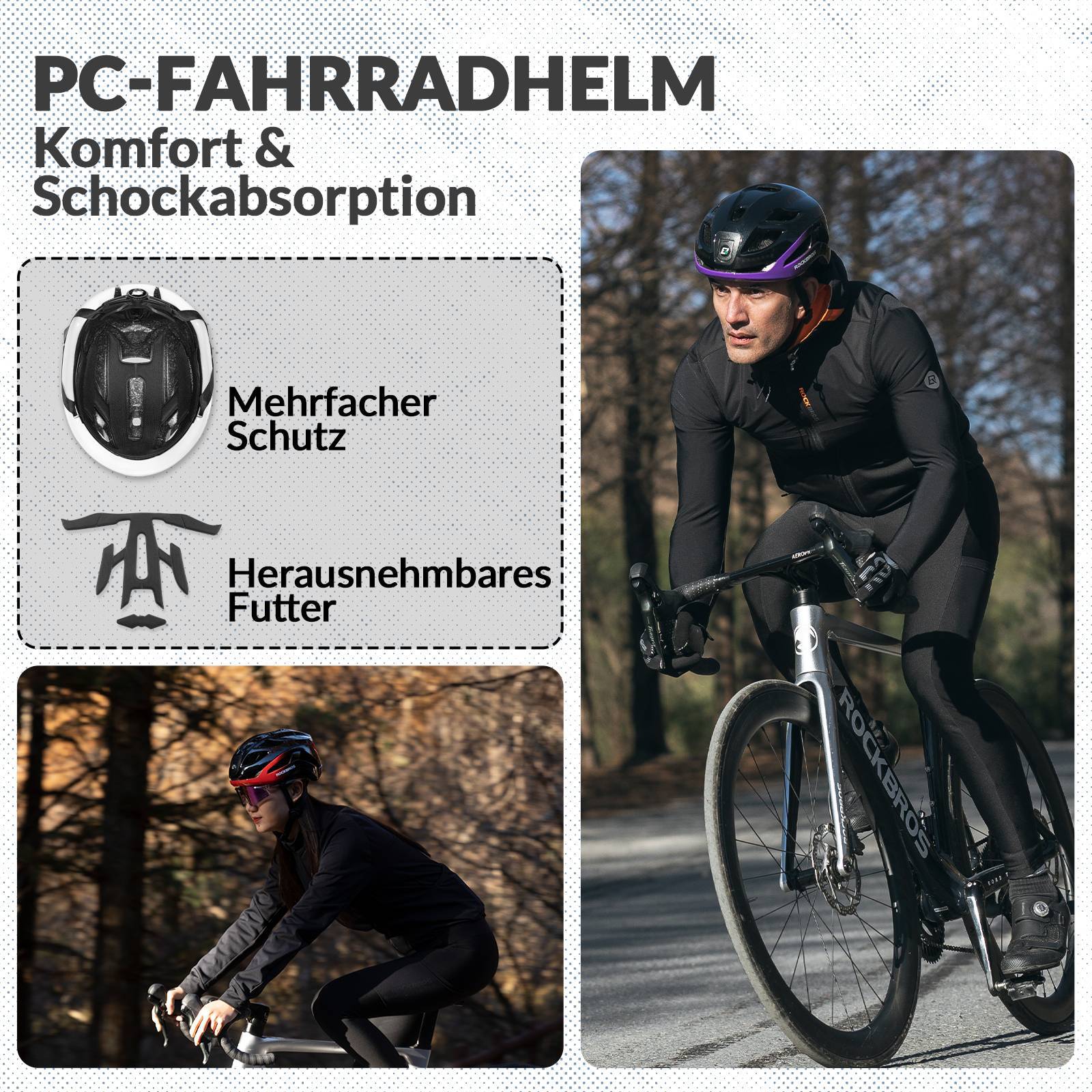 ROCKBROS Fahrradhelm mit Licht, mit USB 1800 mAh Atmungsaktiv 58 - 60 cm - Fahrradhelme ROCKBROS - EU - NooMii