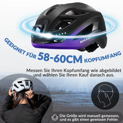ROCKBROS Fahrradhelm mit Licht, mit USB 1800 mAh Atmungsaktiv 58 - 60 cm - Fahrradhelme ROCKBROS - EU - NooMii