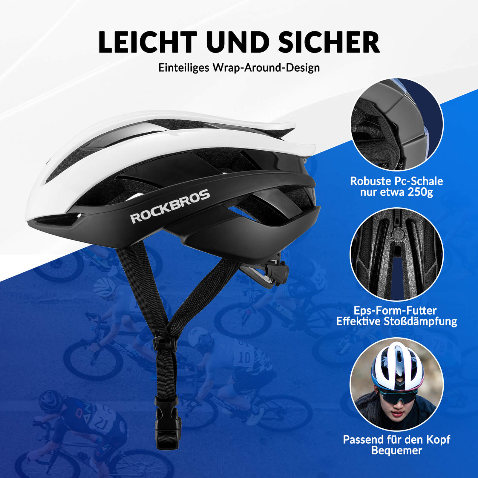 ROCKBROS Fahrradhelm Rennradhelm Verstellbarer Belüftung Damen/Herren - Fahrradhelme ROCKBROS - EU - NooMii