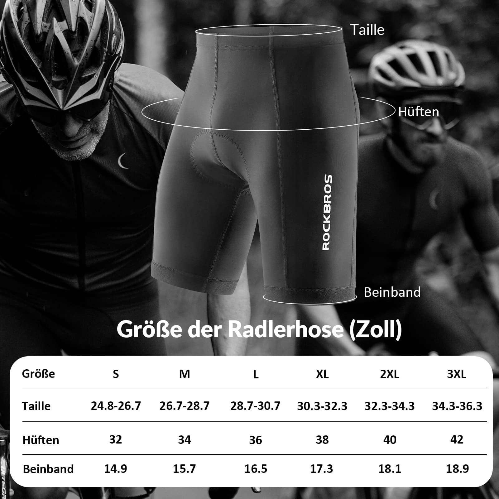 ROCKBROS Fahrradhose mit 3D Sitzpolster Schnell trocken Herren - Fahrradhose ROCKBROS - EU - NooMii