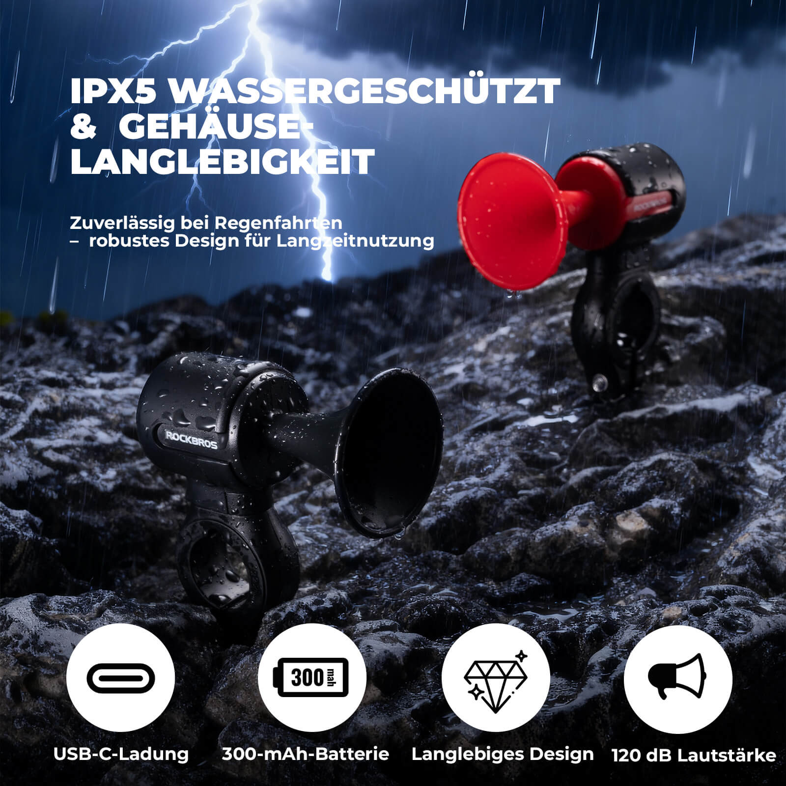 ROCKBROS Fahrradklingel Elektrisch 120dB Ton IPX5 Wasserschutz Smartphone Tracking - Fahrradklingel ROCKBROS - EU - NooMii