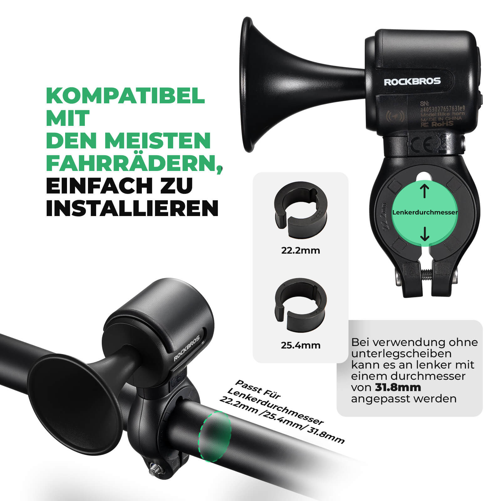 ROCKBROS Fahrradklingel Elektrisch 120dB Ton IPX5 Wasserschutz Smartphone Tracking - Fahrradklingel ROCKBROS - EU - NooMii