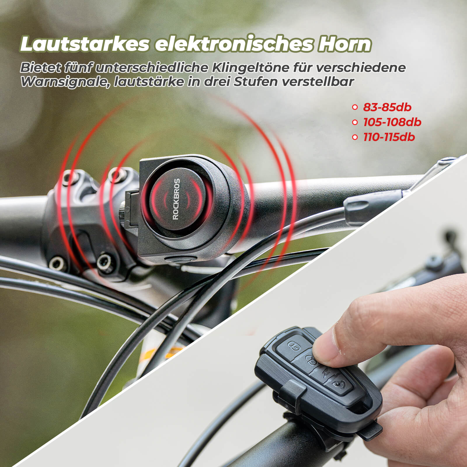 ROCKBROS Fahrradklingel Kabellose Warnsirene Elektrisch Farhrad Glocke IPX5 - Fahrradklingel ROCKBROS - EU - NooMii