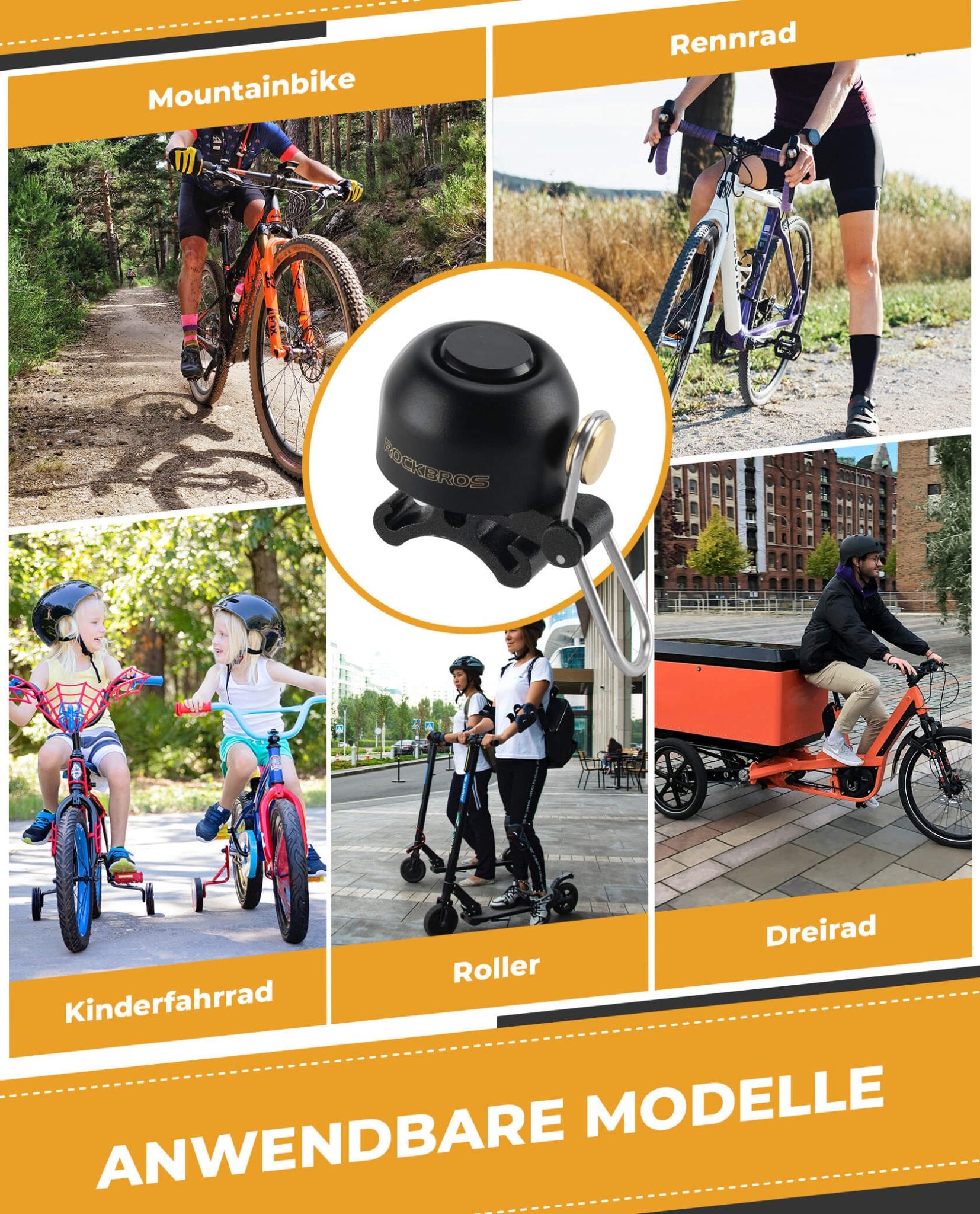 ROCKBROS Fahrradklingel Klassisch Retro Fahrradglocke Laut Klingel für 22 - 34mm - Fahrradklingel ROCKBROS - EU - NooMii