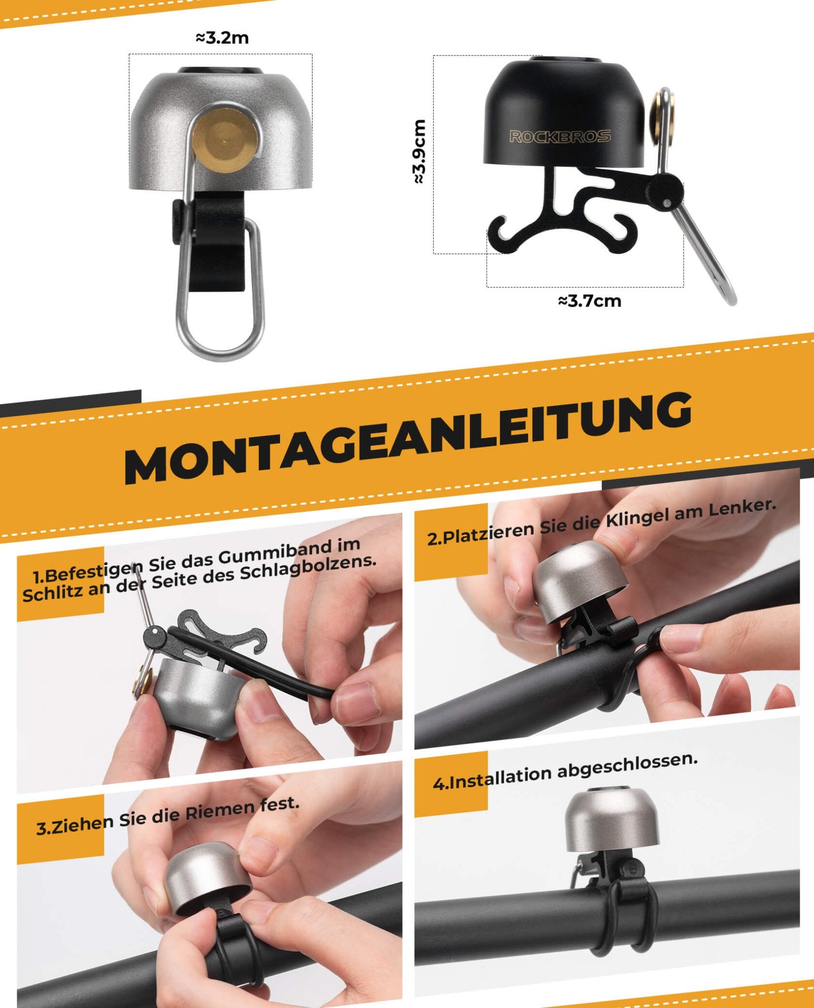 ROCKBROS Fahrradklingel Klassisch Retro Fahrradglocke Laut Klingel für 22 - 34mm - Fahrradklingel ROCKBROS - EU - NooMii