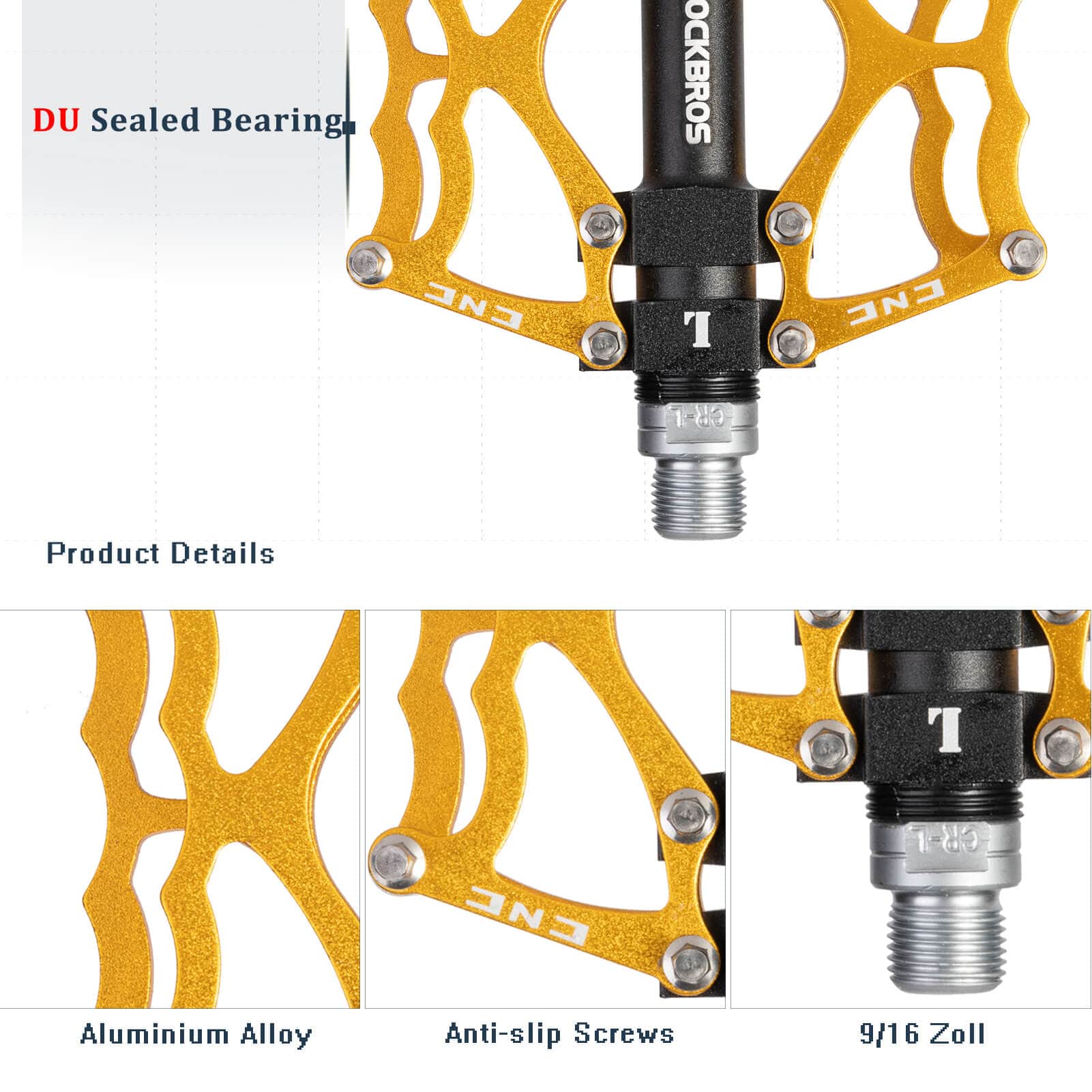 ROCKBROS Fahrradpedale 9/16 Zoll CNC Aluminium mit abgedichteten Lagern - Fahrradpedale ROCKBROS - EU - NooMii
