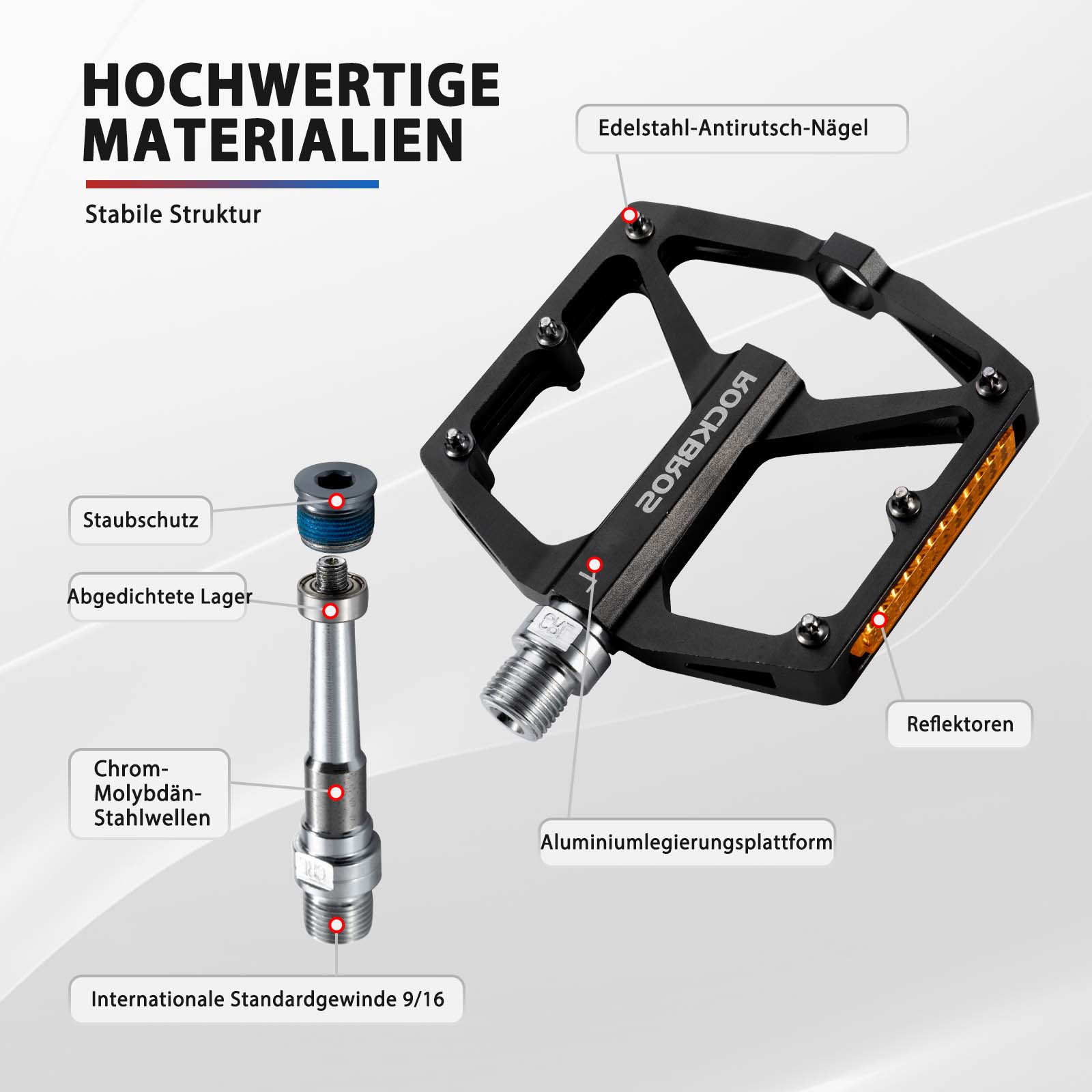 ROCKBROS Fahrradpedale mit Reflektoren aus Aluminiumlegierung 9/16 Zoll - Fahrradpedale ROCKBROS - EU - NooMii