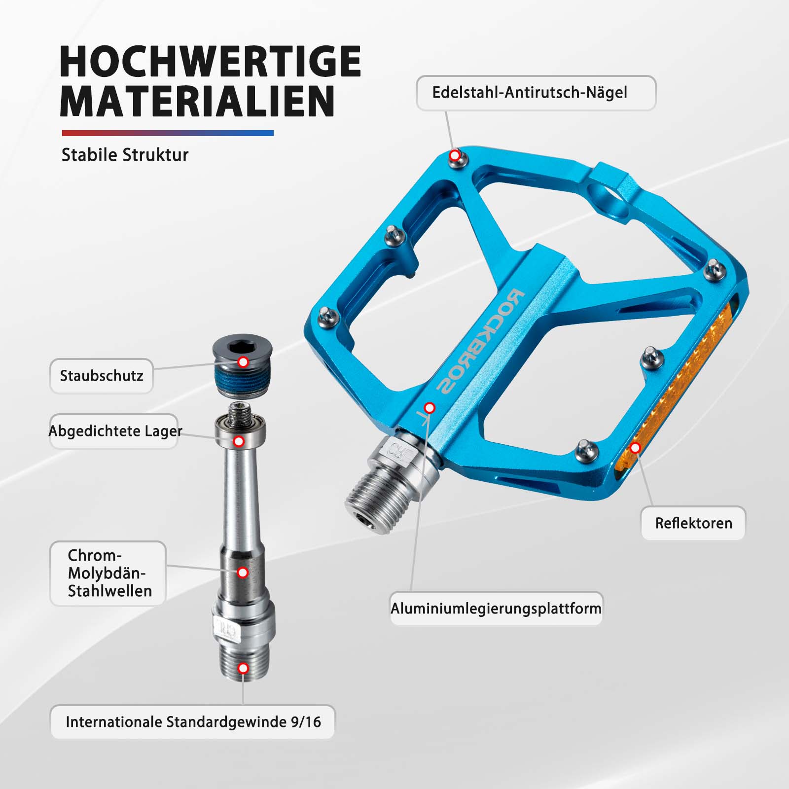 ROCKBROS Fahrradpedale mit Reflektoren aus Aluminiumlegierung 9/16 Zoll - Fahrradpedale ROCKBROS - EU - NooMii