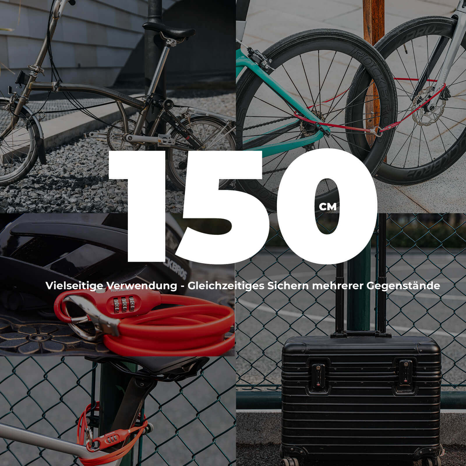 ROCKBROS Fahrradschloss Kabelschloss 150cm mit Zahlencode Anti - Diebstahl - Fahrradschloss ROCKBROS - EU - NooMii