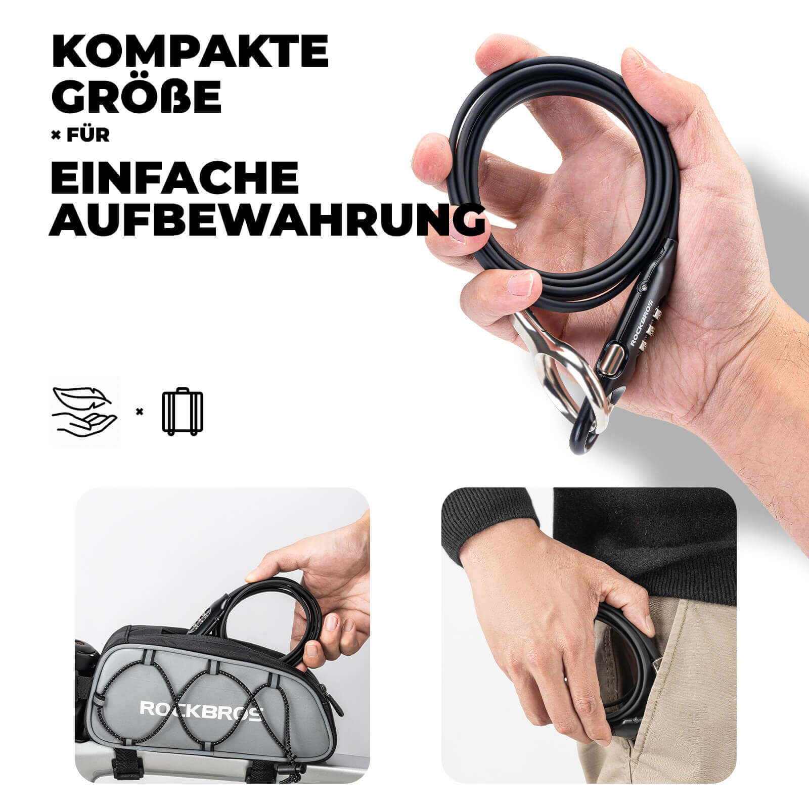 ROCKBROS Fahrradschloss Kabelschloss 150cm mit Zahlencode Anti - Diebstahl - Fahrradschloss ROCKBROS - EU - NooMii