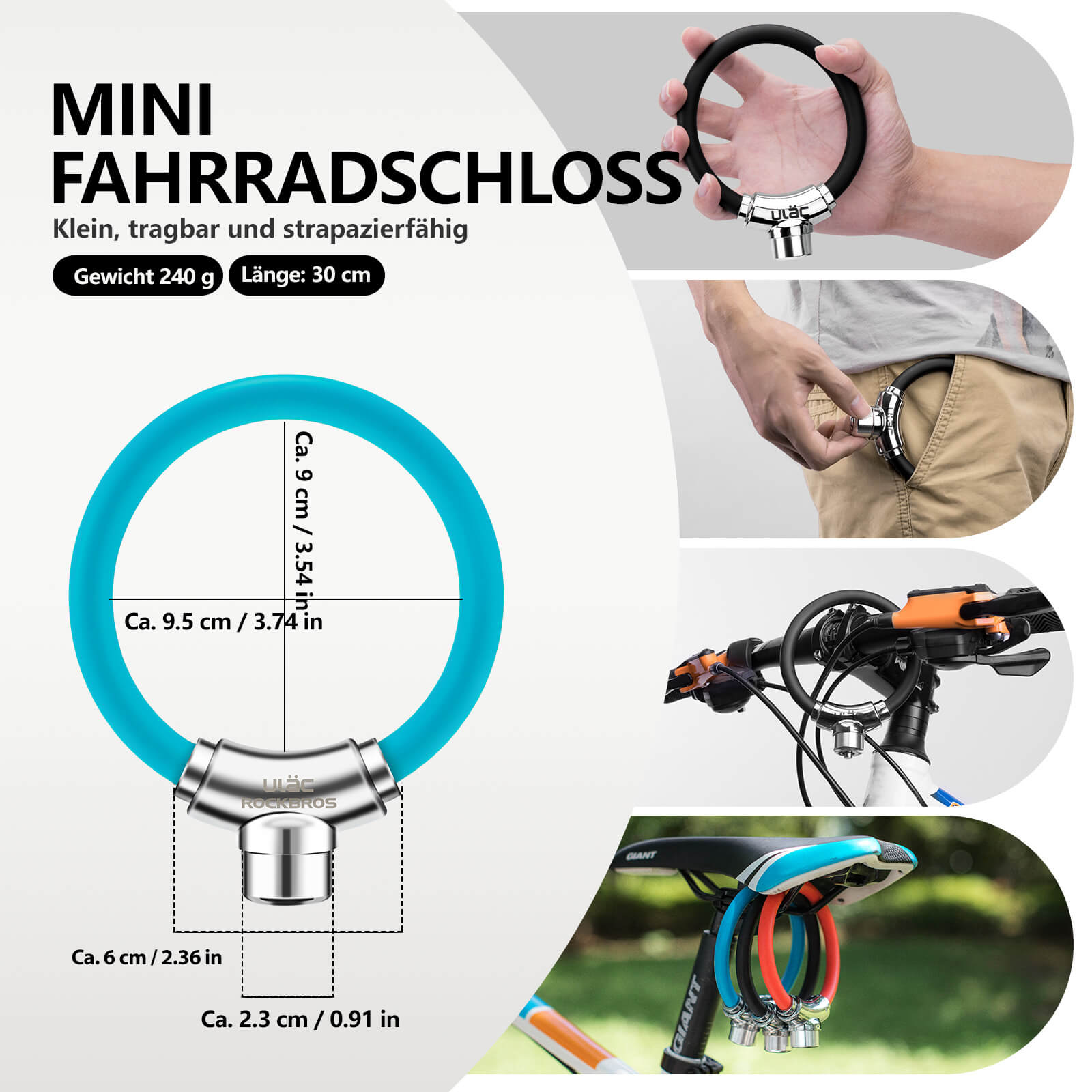 ROCKBROS Fahrradschloss Kabelschloss mit Klettverschlüssen ohne Schlüssel - Fahrradschloss ROCKBROS - EU - NooMii