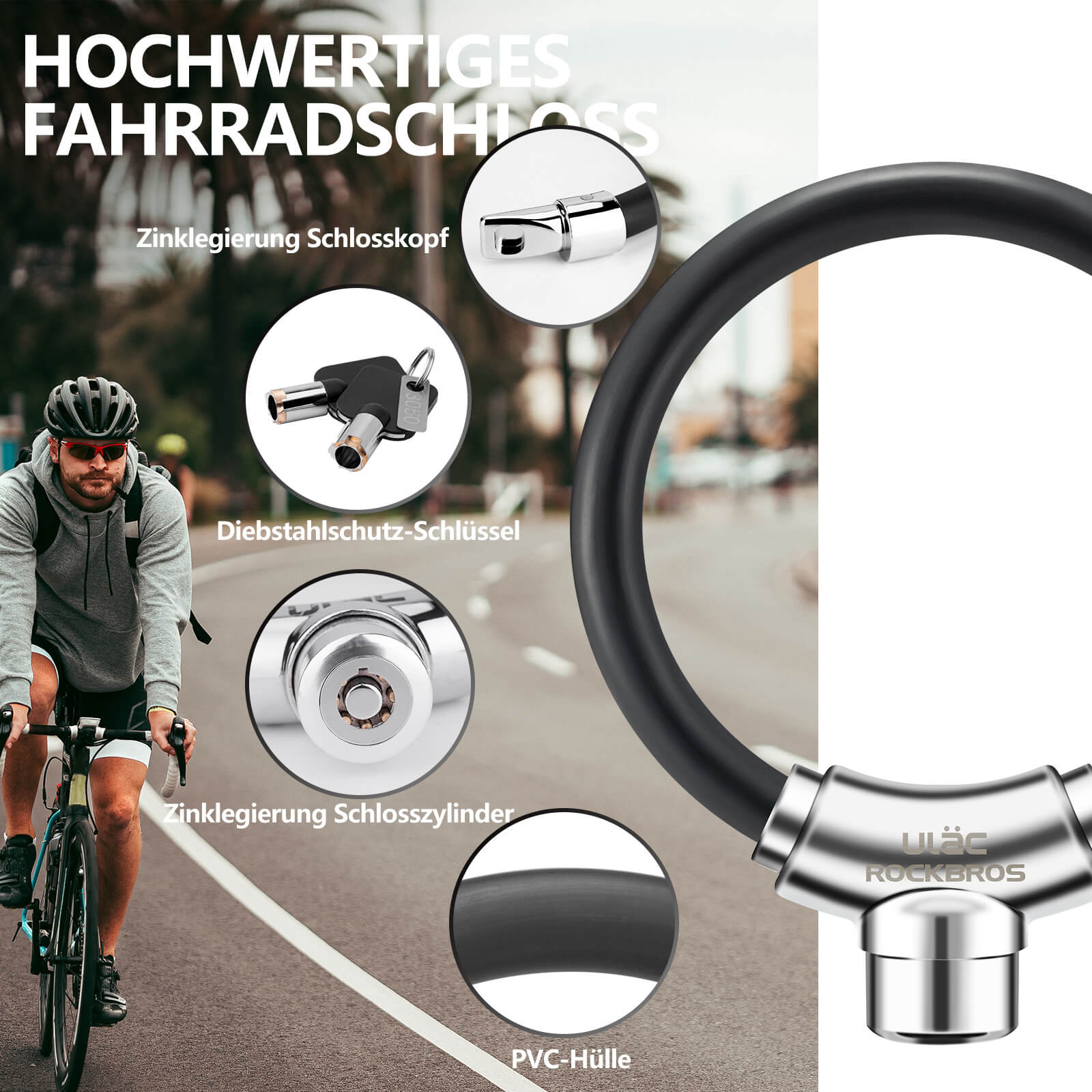 ROCKBROS Fahrradschloss Kabelschloss mit Klettverschlüssen ohne Schlüssel - Fahrradschloss ROCKBROS - EU - NooMii