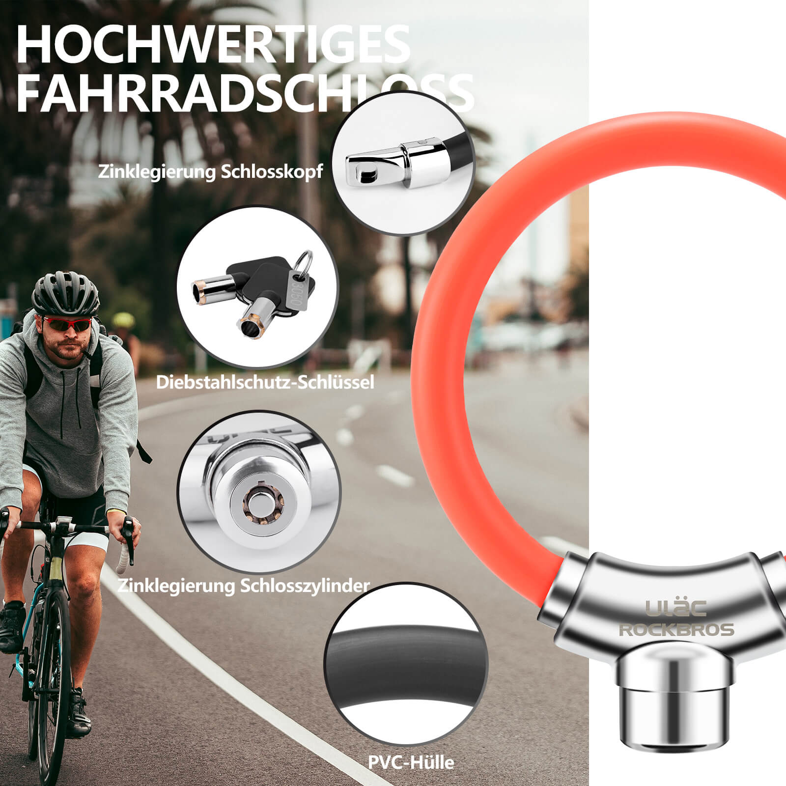 ROCKBROS Fahrradschloss Kabelschloss mit Klettverschlüssen ohne Schlüssel - Fahrradschloss ROCKBROS - EU - NooMii