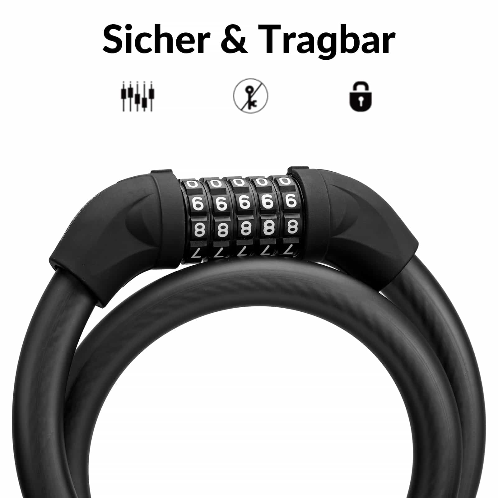 ROCKBROS Fahrradschloss Kabelschloss Zahlenschloss mit 5 - stelliges Zahlencode - Fahrradschloss ROCKBROS - EU - NooMii