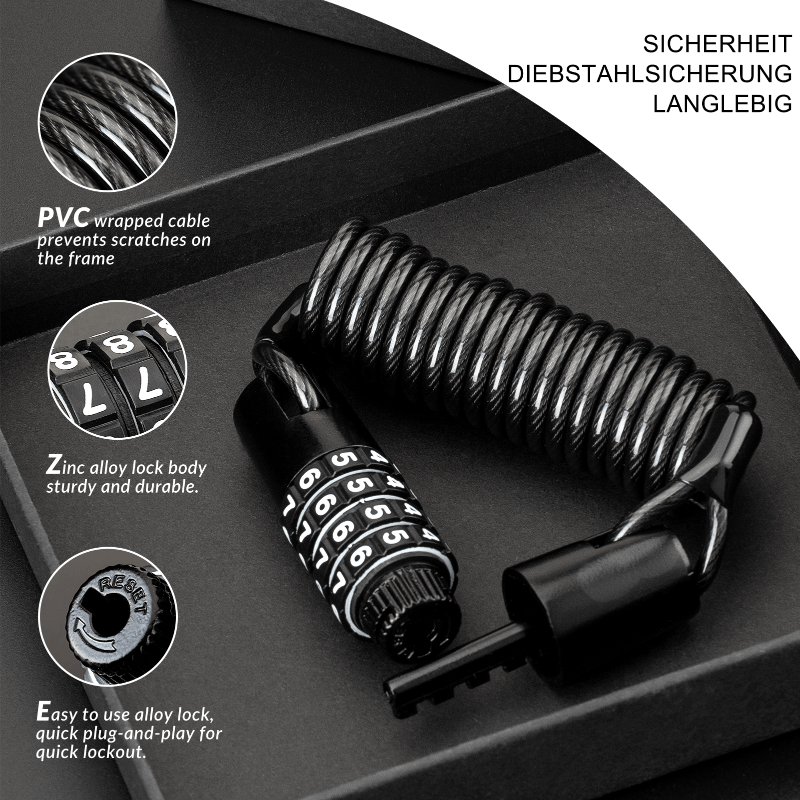ROCKBROS Fahrradschloss Zahlenschloss Helmschloss mit 4 - stellig Code max. 150 cm - Fahrradschloss ROCKBROS - EU - NooMii