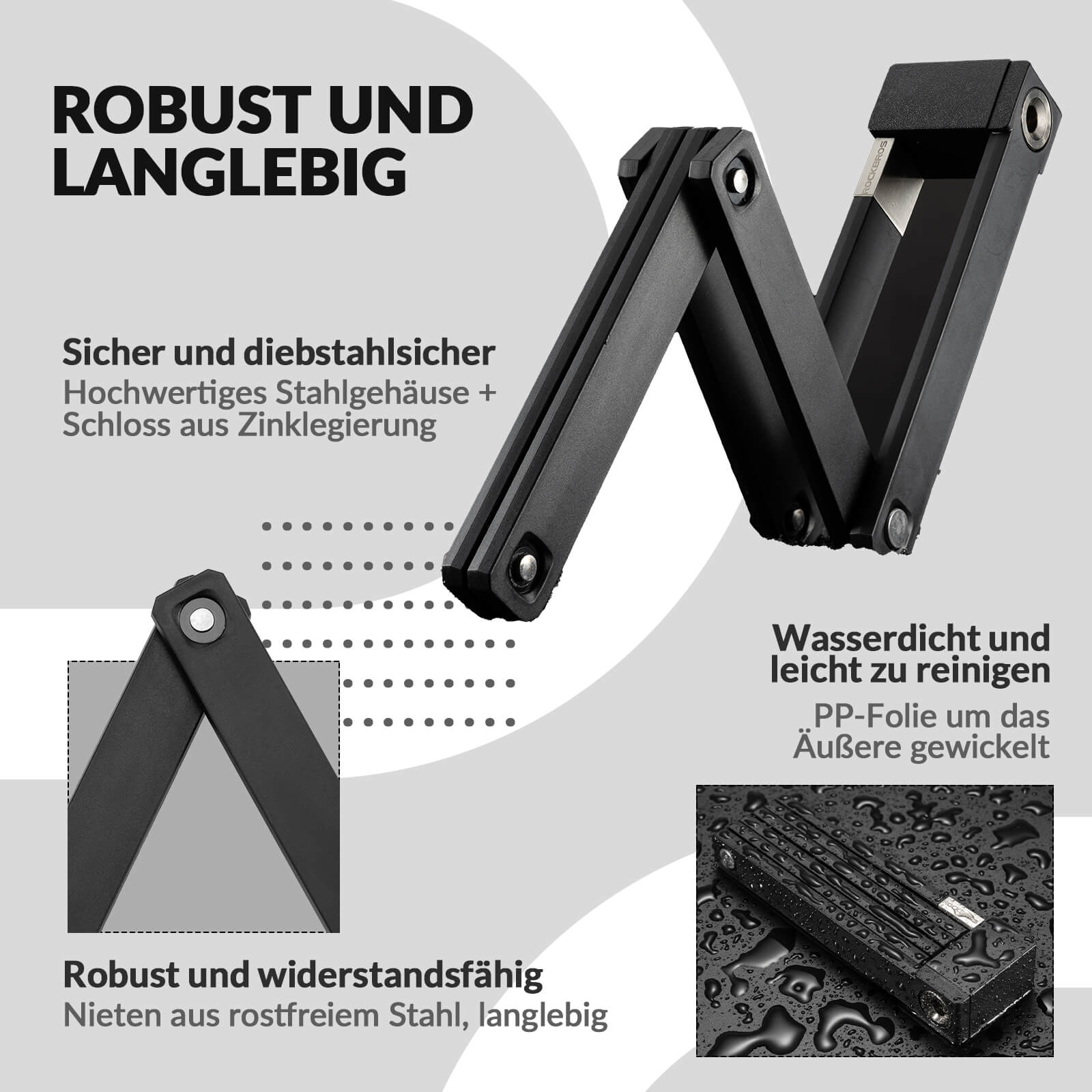 ROCKBROS Faltschloss Fahrradschloss Sicherer Diebstahlschutz mit Halterung 88cm - Fahrradschloss ROCKBROS - EU - NooMii