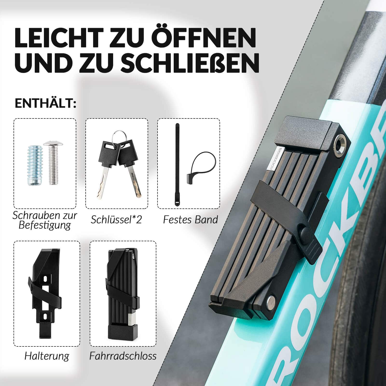 ROCKBROS Faltschloss Fahrradschloss Sicherer Diebstahlschutz mit Halterung 88cm - Fahrradschloss ROCKBROS - EU - NooMii