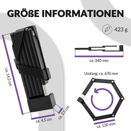 ROCKBROS Faltschloss Fahrradschloss Sicherer Diebstahlschutz mit Halterung 88cm - Fahrradschloss ROCKBROS - EU - NooMii