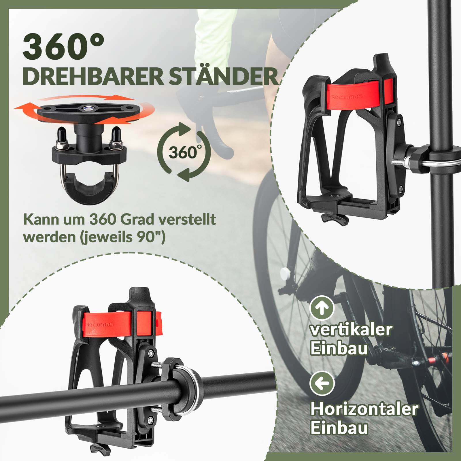 ROCKBROS Flaschenhalter Einstellbar Fahrrad Getränkehalter 360° Drehbar - Fahrrad Flaschenhalter ROCKBROS - EU - NooMii