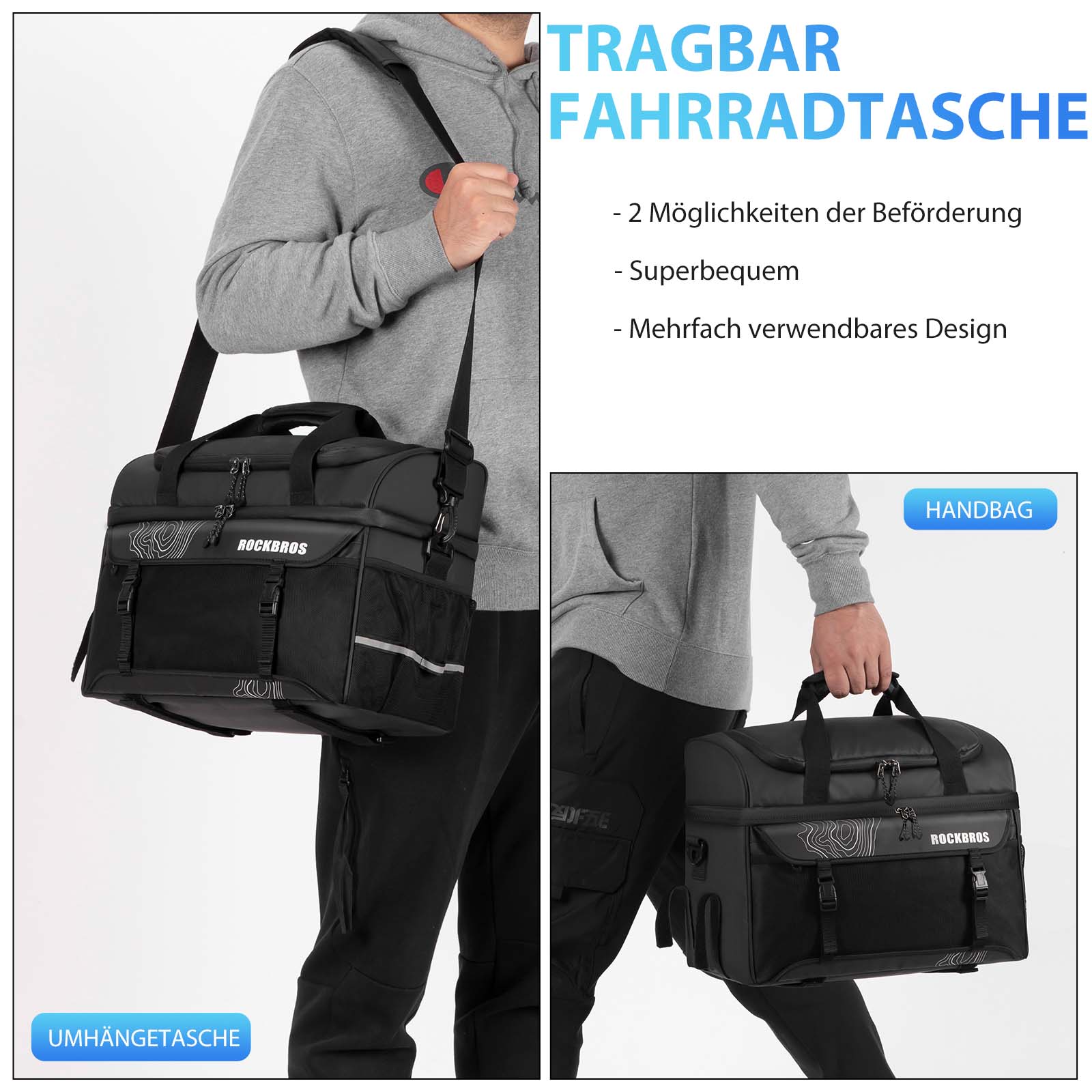 ROCKBROS Gepäckträgertasche mit Schultergurt Kühltasche isolierte Lunch Tasche Schwarz - Fahrradtaschen ROCKBROS - EU - NooMii