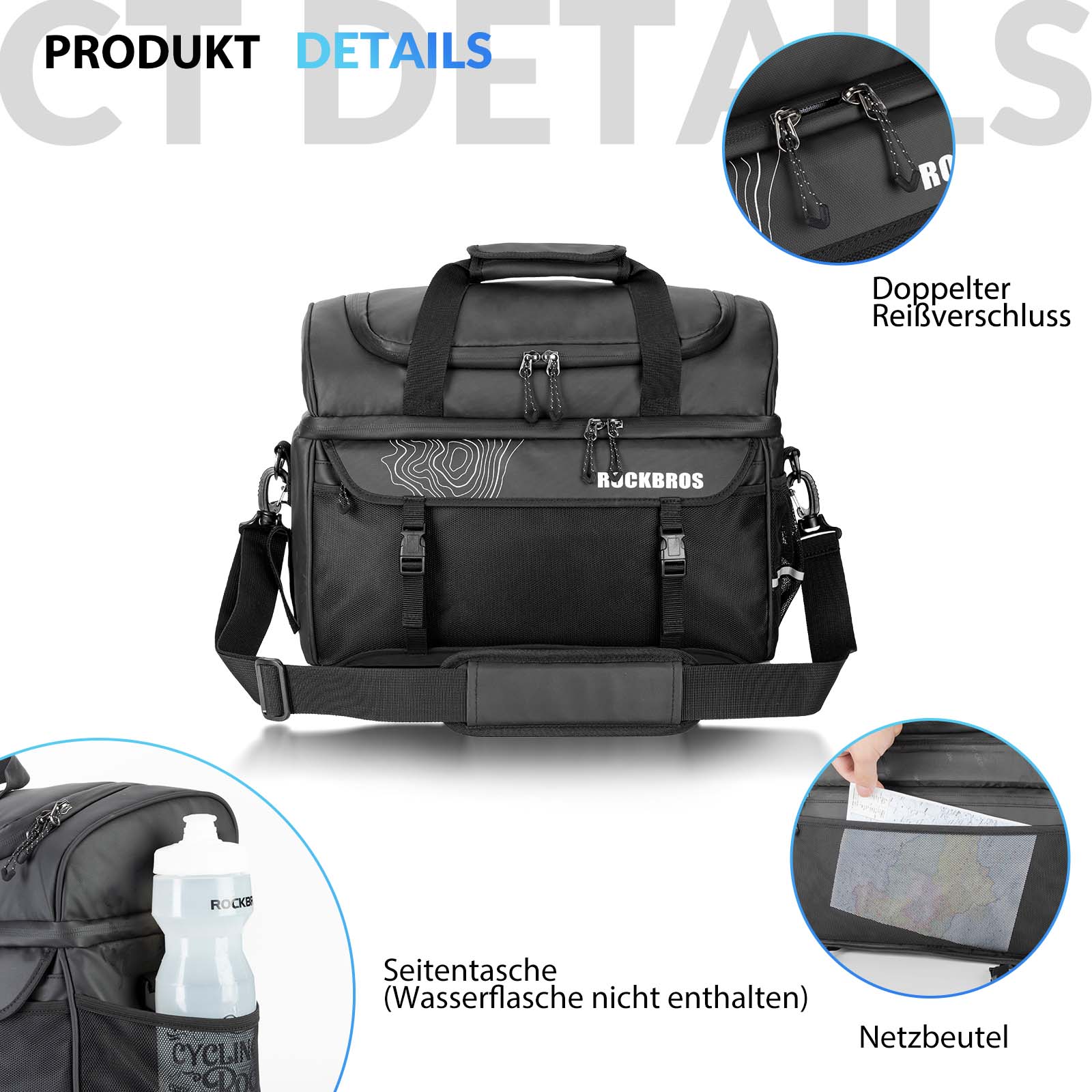 ROCKBROS Gepäckträgertasche mit Schultergurt Kühltasche isolierte Lunch Tasche Schwarz - Fahrradtaschen ROCKBROS - EU - NooMii