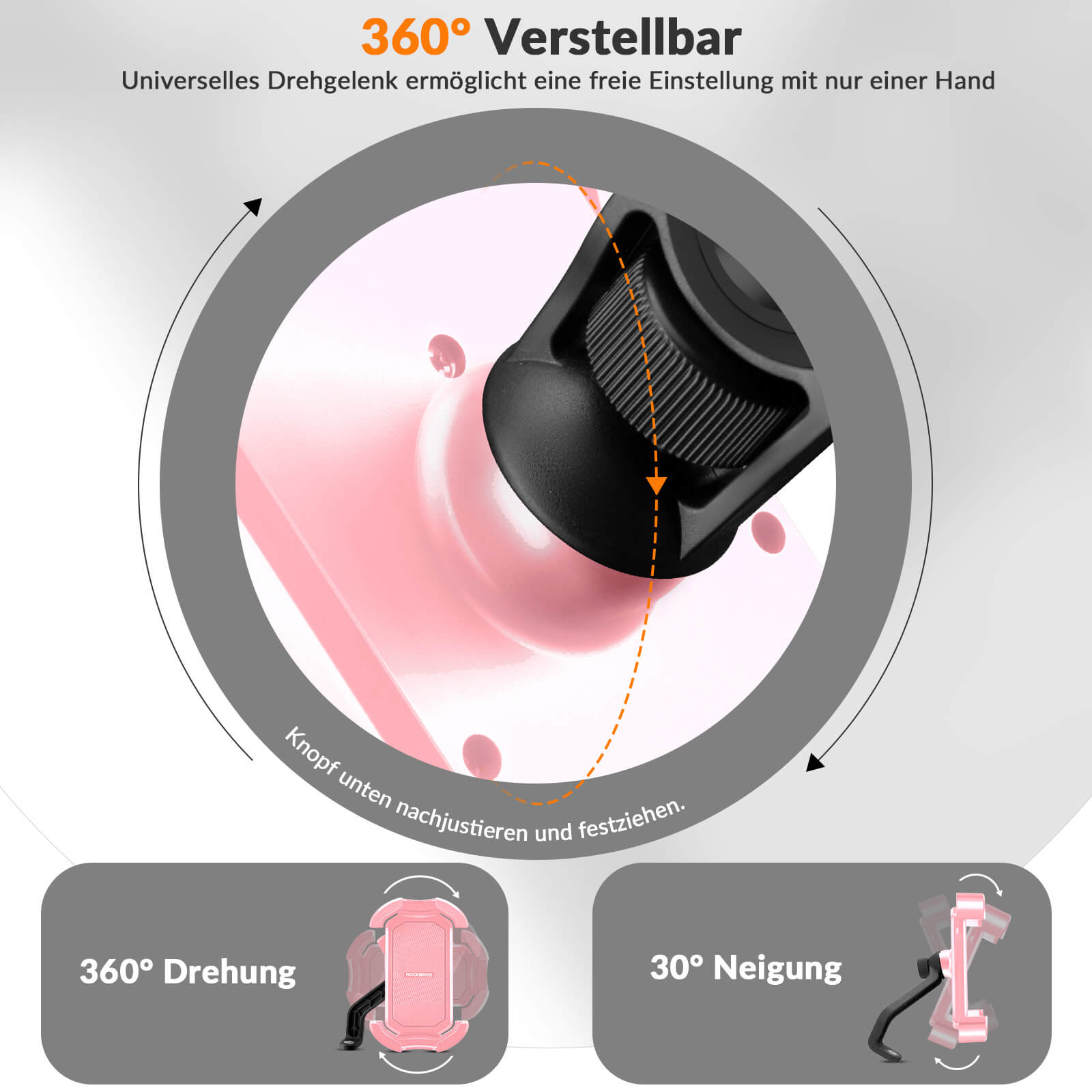 ROCKBROS Handyhalterung Fahrrad Handyhalter Motorrad 360° Drehbar für 4,7 - 7,0 Zoll - Fahrrad Handyhalterung ROCKBROS - EU - NooMii