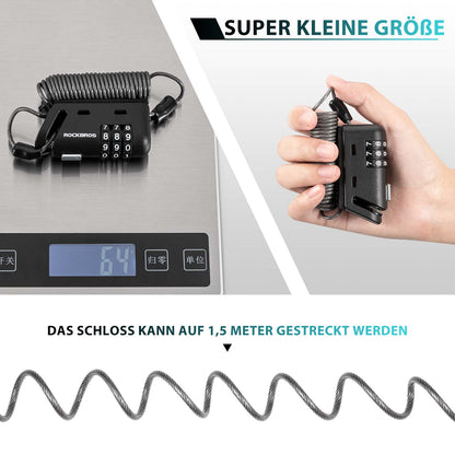 ROCKBROS Helm schloss 150 cm Zahlenschloss 3 - stellig Zahlencode - Fahrradschloss ROCKBROS - EU - NooMii