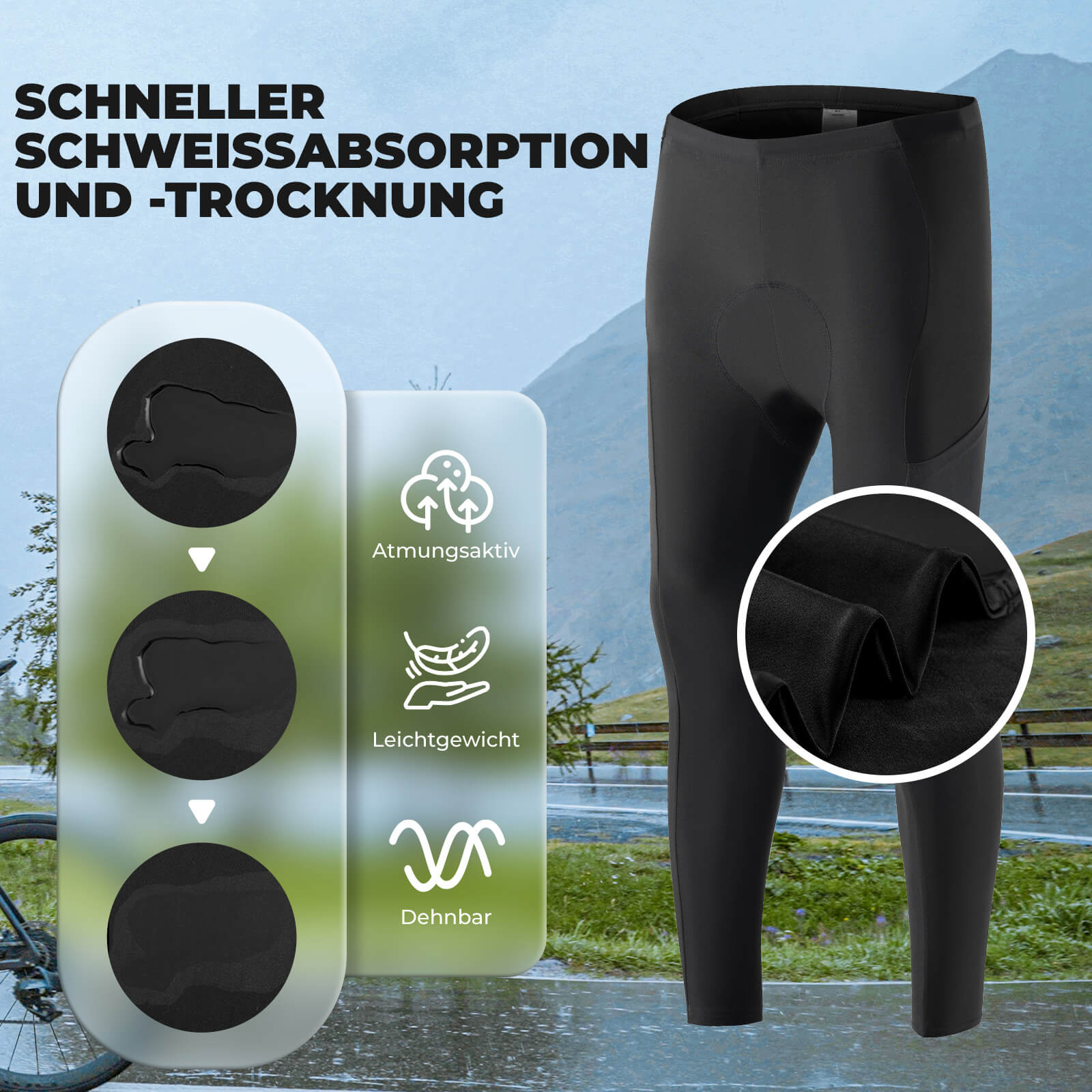 ROCKBROS Herren Fahrradhose Lang Gepolstert Elastisch Atmungsaktiv - Fahrradhose ROCKBROS - EU - NooMii