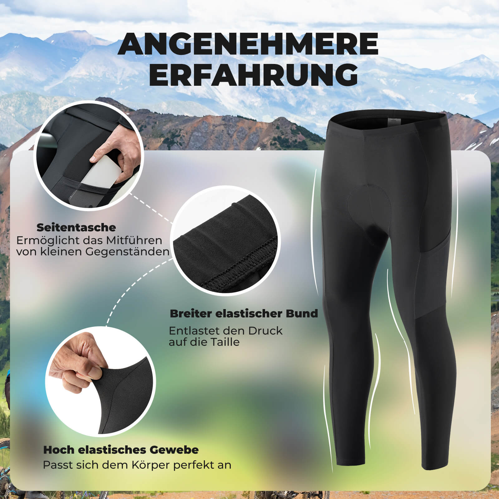 ROCKBROS Herren Fahrradhose Lang Gepolstert Elastisch Atmungsaktiv - Fahrradhose ROCKBROS - EU - NooMii