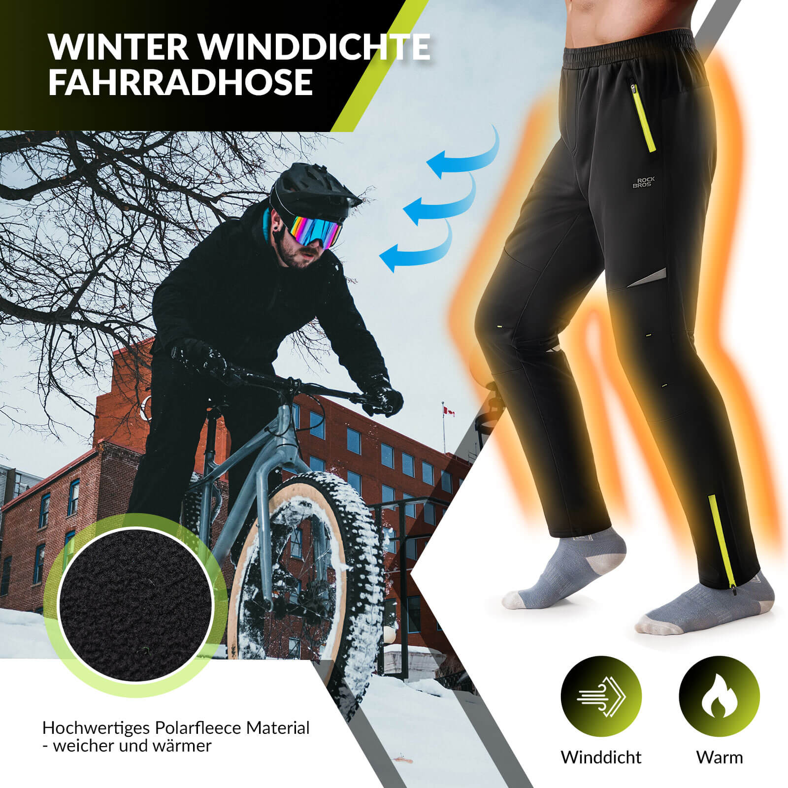 ROCKBROS Herren Fahrradhose Winddicht und Warm für Winter Outdoor - Sport - Fahrradhose ROCKBROS - EU - NooMii