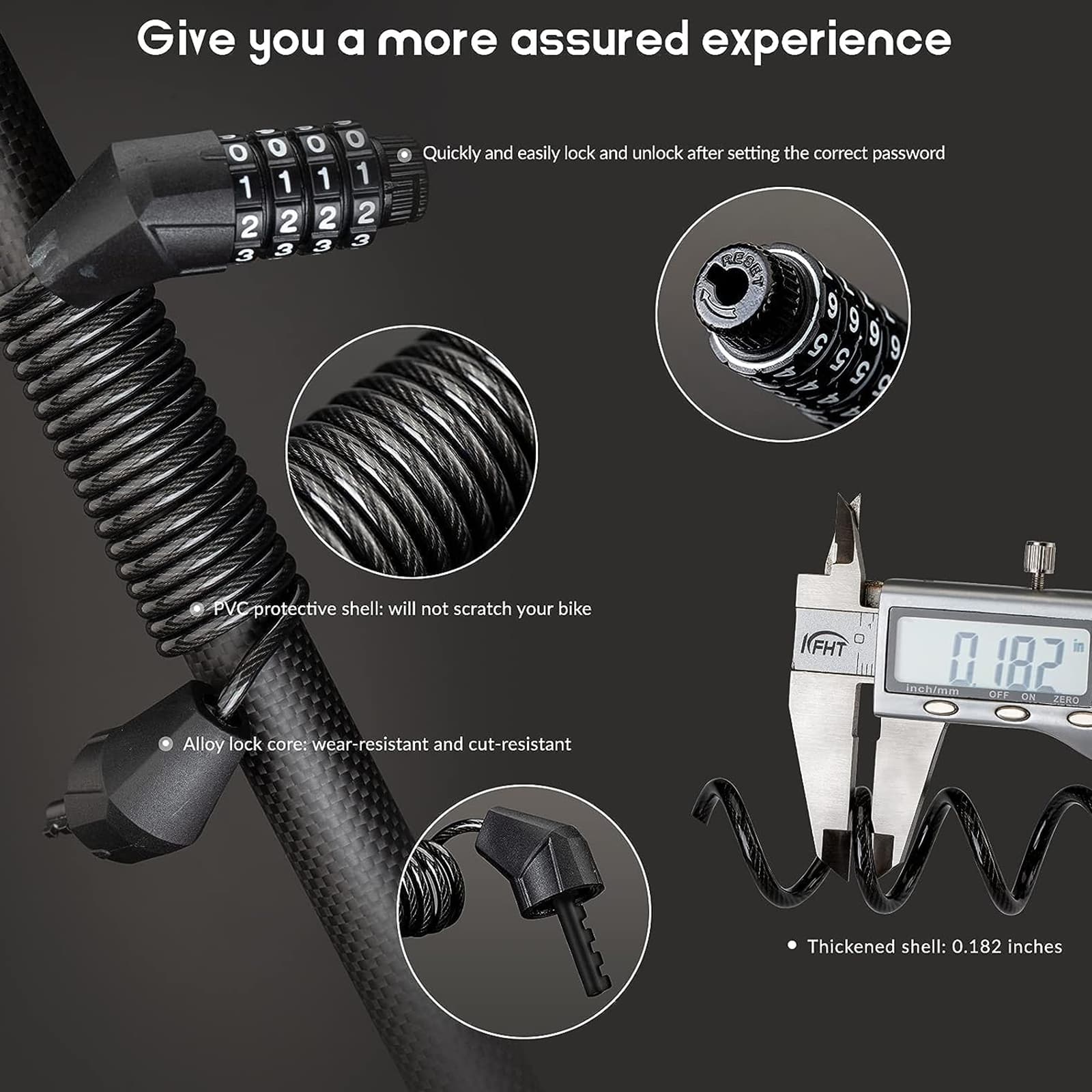 ROCKBROS Kabelschloss Zahlenschloss mit 4 - Steillage Zahlencode - Fahrradschloss ROCKBROS - EU - NooMii