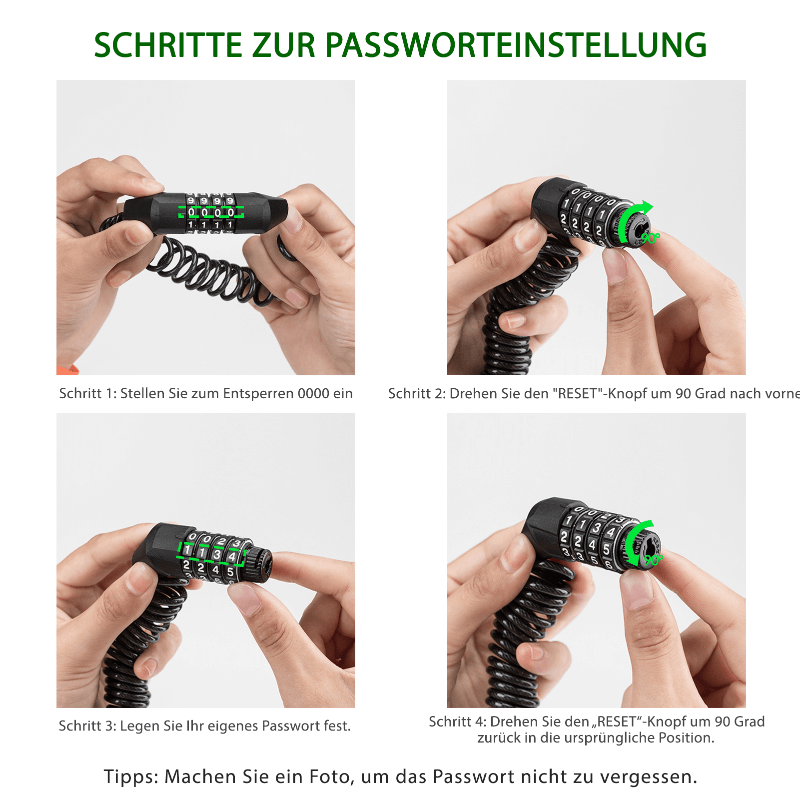 ROCKBROS Kabelschloss Zahlenschloss mit 4 - Steillage Zahlencode - Fahrradschloss ROCKBROS - EU - NooMii