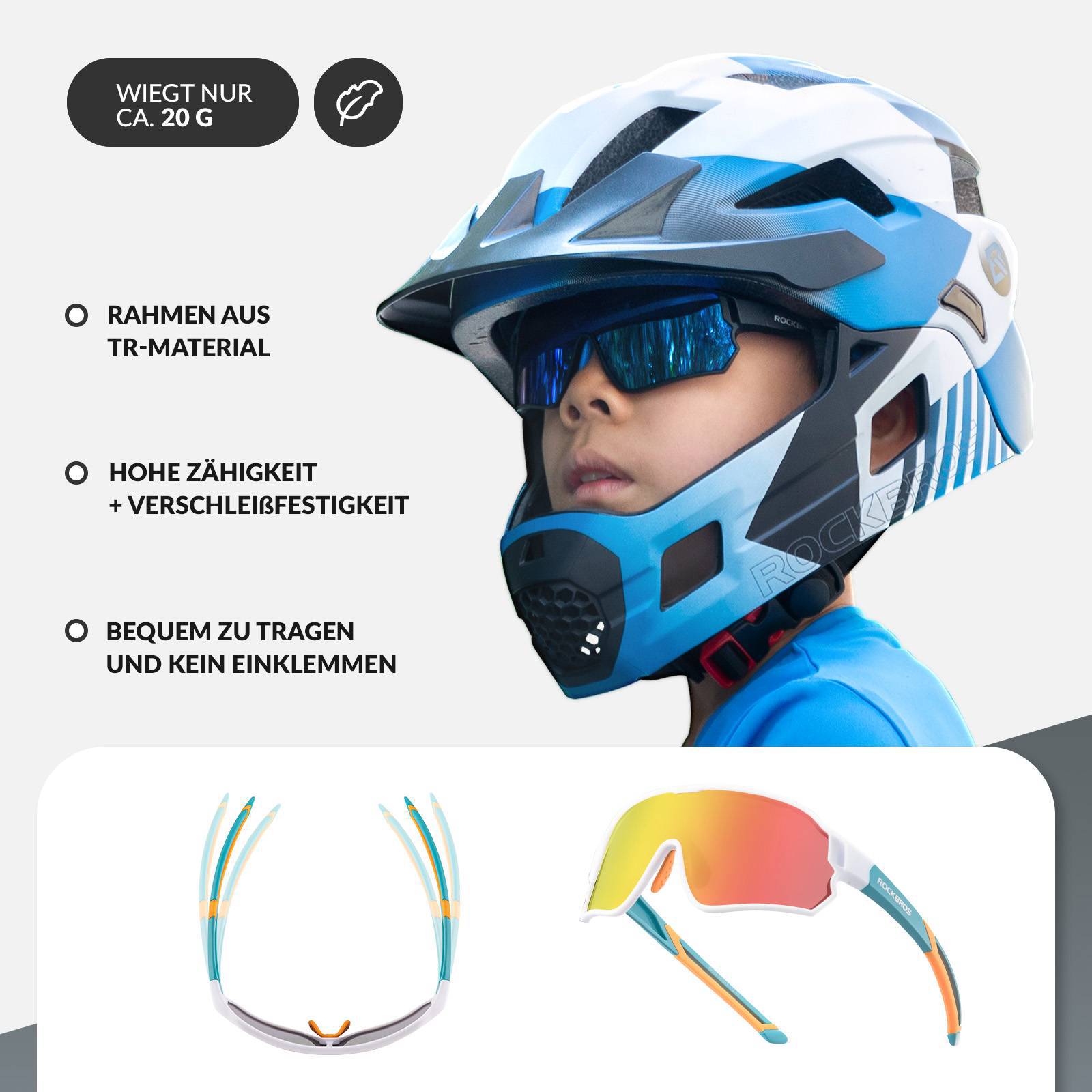 ROCKBROS Kinder Fahrradbrille UV400 - Schutz Polarisierte Sonnenbrille - Fahrradbrille ROCKBROS - EU - NooMii