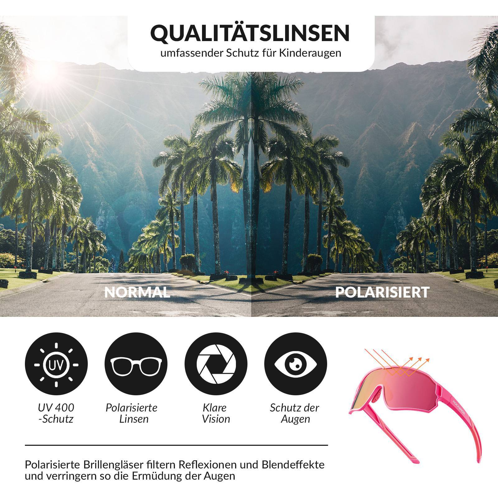 ROCKBROS Kinder Fahrradbrille UV400 - Schutz Polarisierte Sonnenbrille - Fahrradbrille ROCKBROS - EU - NooMii