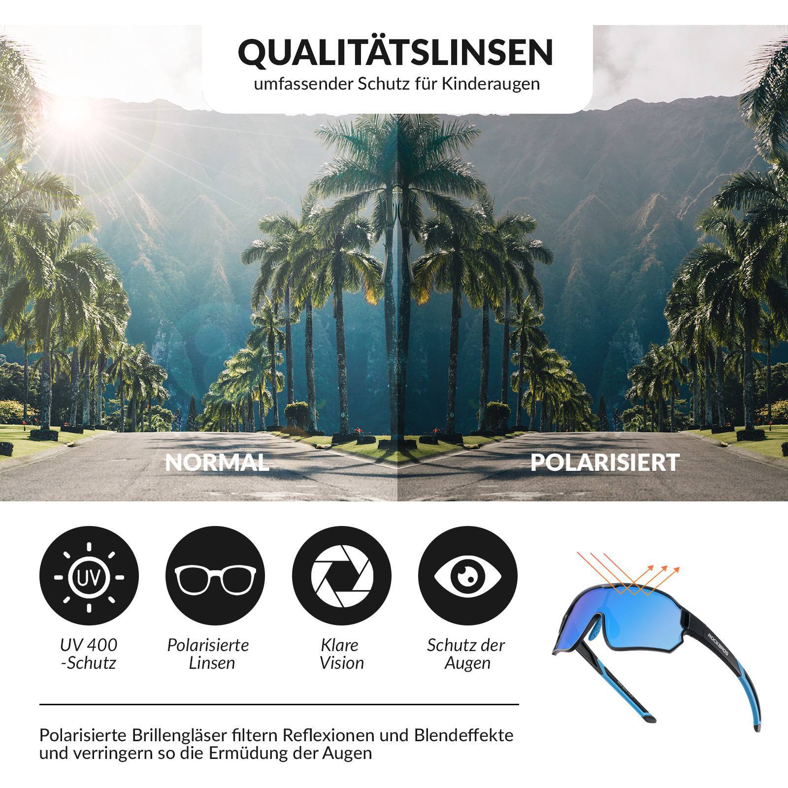 ROCKBROS Kinder Fahrradbrille UV400 - Schutz Polarisierte Sonnenbrille - Fahrradbrille ROCKBROS - EU - NooMii