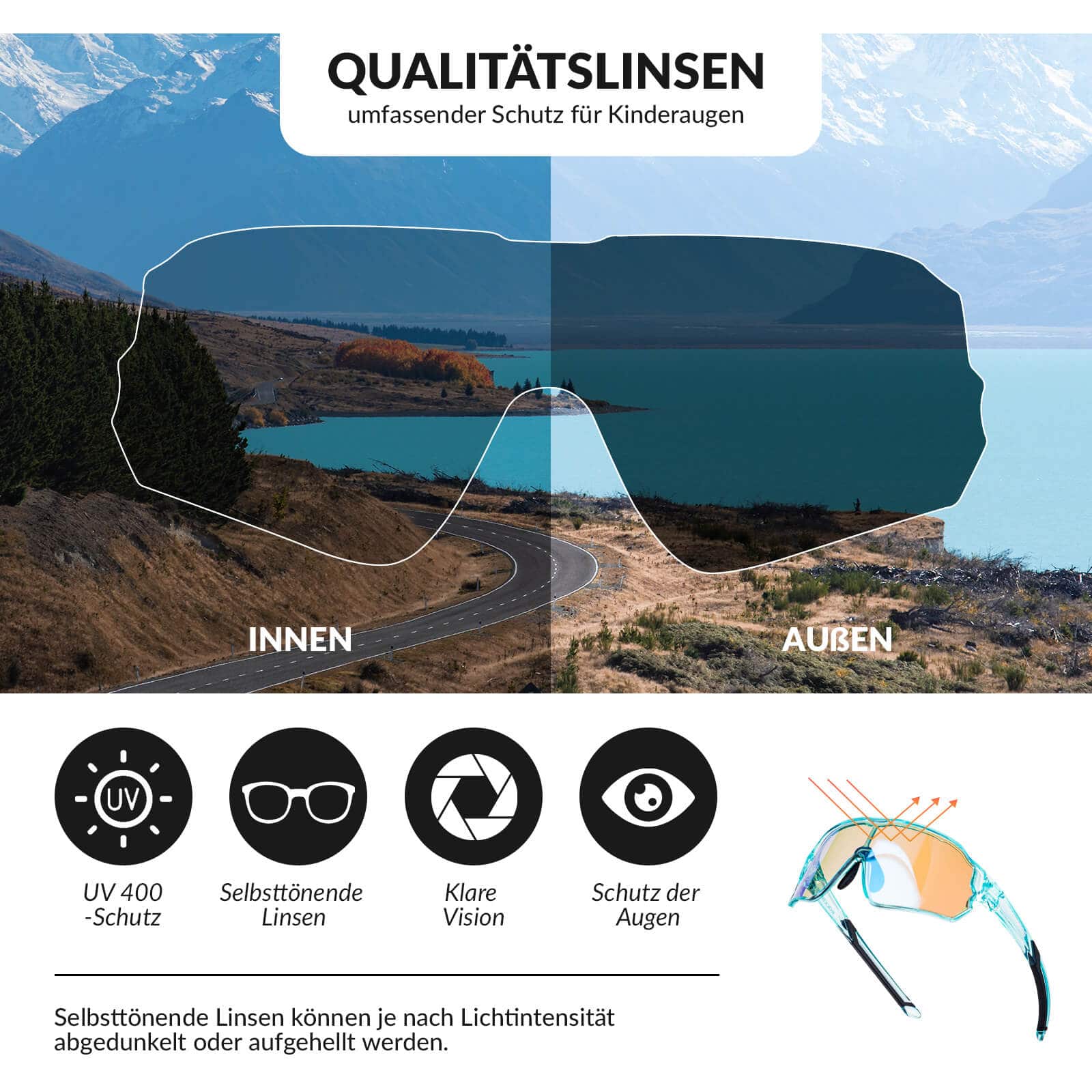 ROCKBROS Kinder Fahrradbrille UV400 - Schutz Selbsttönend Sonnenbrille - Fahrradbrille ROCKBROS - EU - NooMii