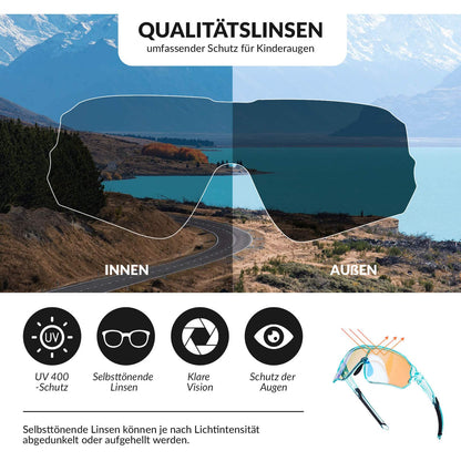 ROCKBROS Kinder Fahrradbrille UV400 - Schutz Selbsttönend Sonnenbrille - Fahrradbrille ROCKBROS - EU - NooMii