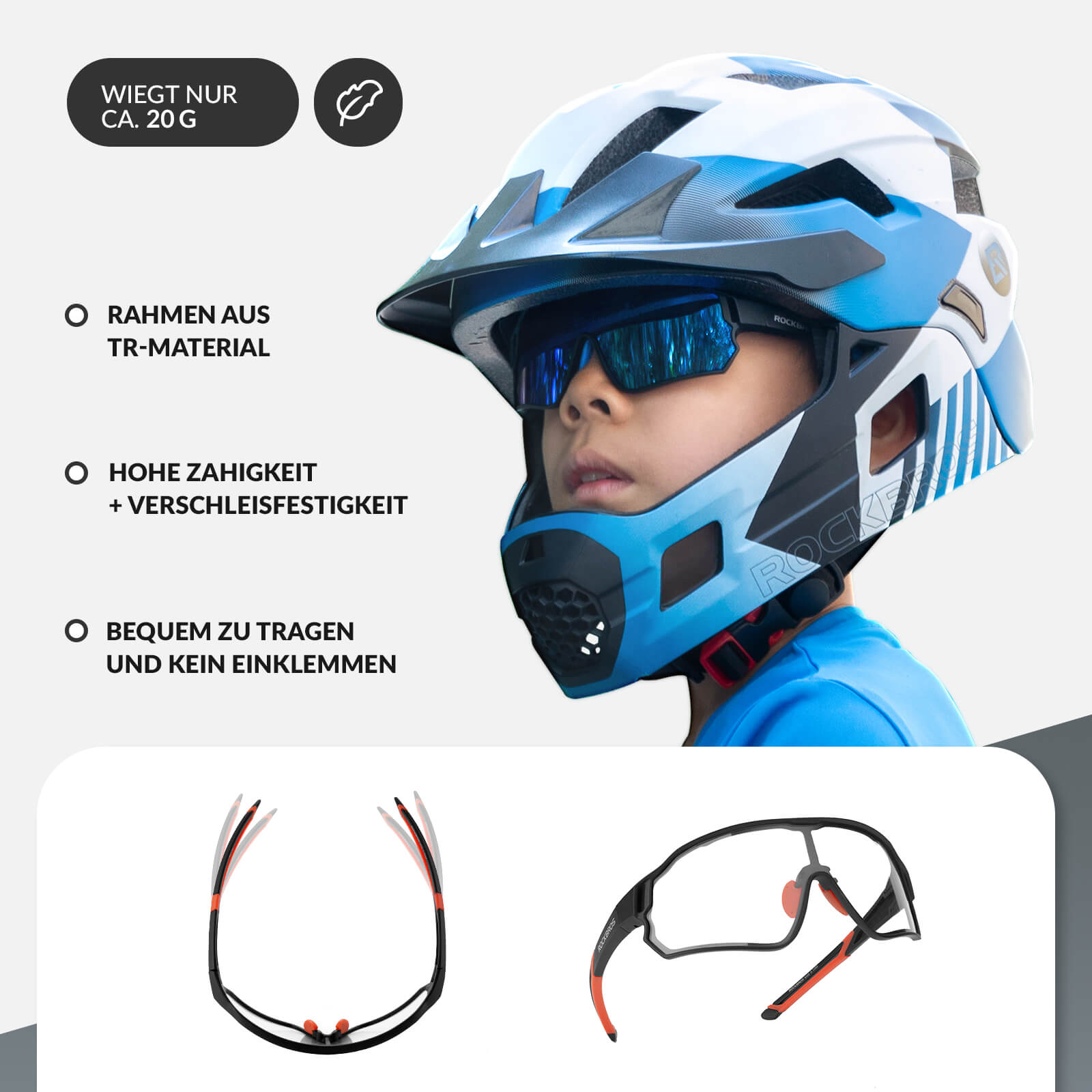 ROCKBROS Kinder Fahrradbrille UV400 - Schutz Selbsttönend Sonnenbrille - Fahrradbrille ROCKBROS - EU - NooMii