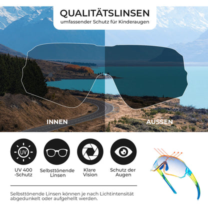 ROCKBROS Kinder Fahrradbrille UV400 - Schutz Selbsttönend Sonnenbrille - Fahrradbrille ROCKBROS - EU - NooMii