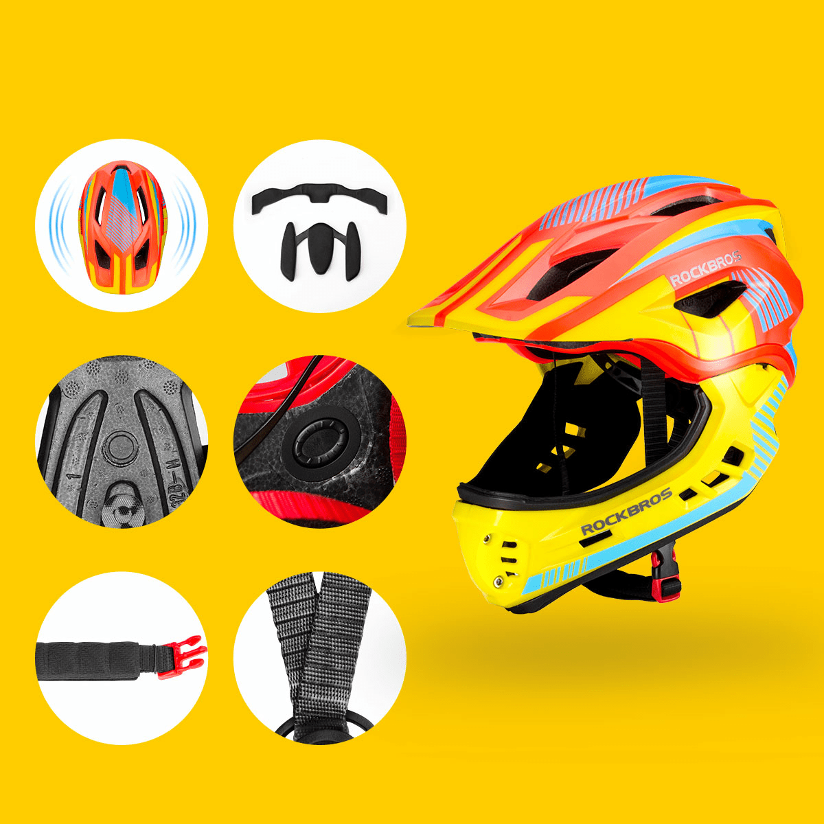 ROCKBROS Kinder helm Integriert Fahrradhelm mit Abnehmbarem Kinnschutz - Helme für Kinder ROCKBROS - EU - NooMii
