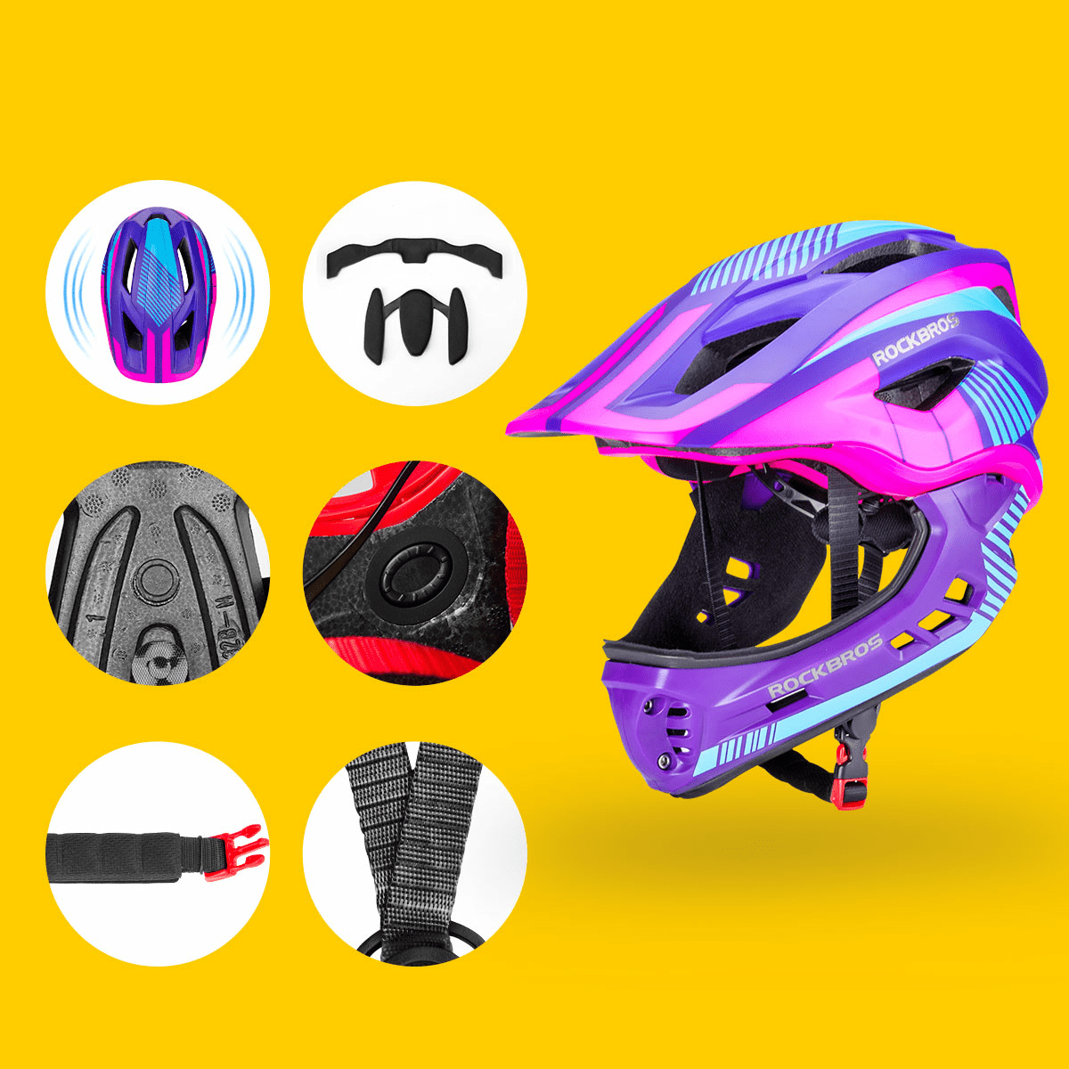 ROCKBROS Kinder helm Integriert Fahrradhelm mit Abnehmbarem Kinnschutz - Helme für Kinder ROCKBROS - EU - NooMii