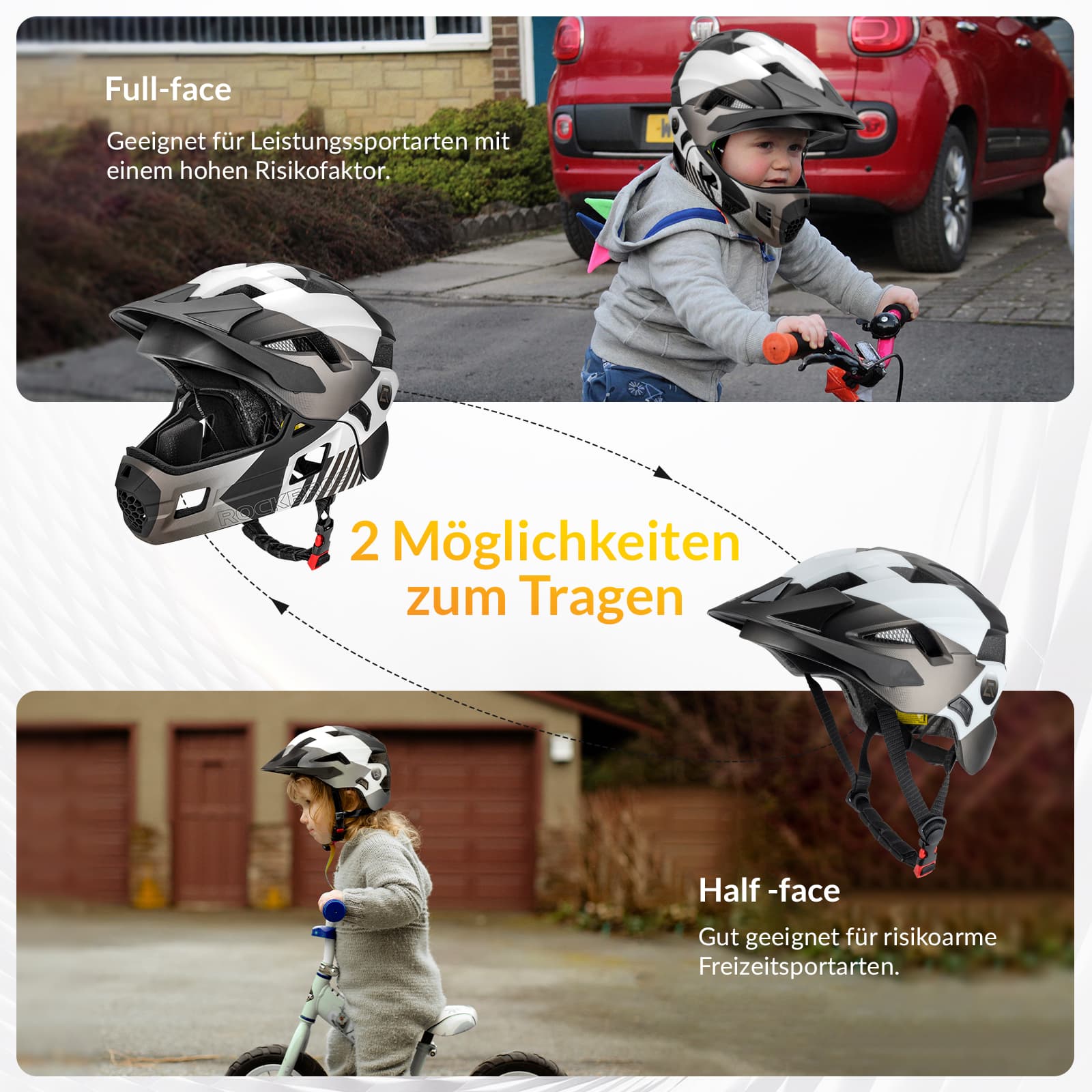 ROCKBROS Kinderhelm BMX MTB Downhill Helm mit Abnehmbarem Kinnschutz und Krempe - Helme für Kinder ROCKBROS - EU - NooMii