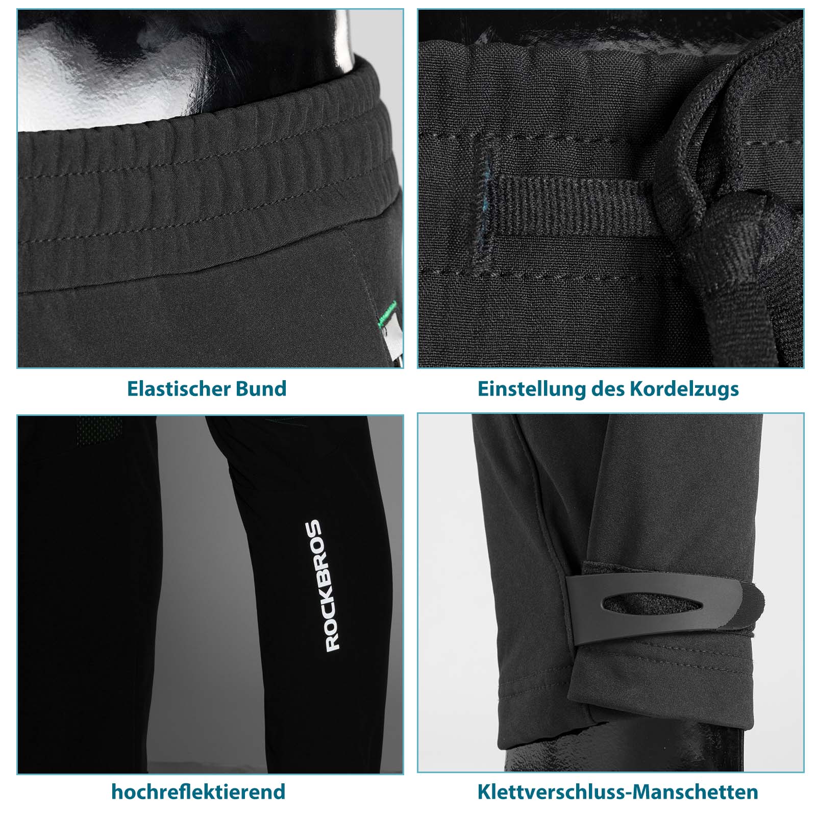 ROCKBROS Lange Fahrradhose Herren Winter Radhose Winddicht Warm