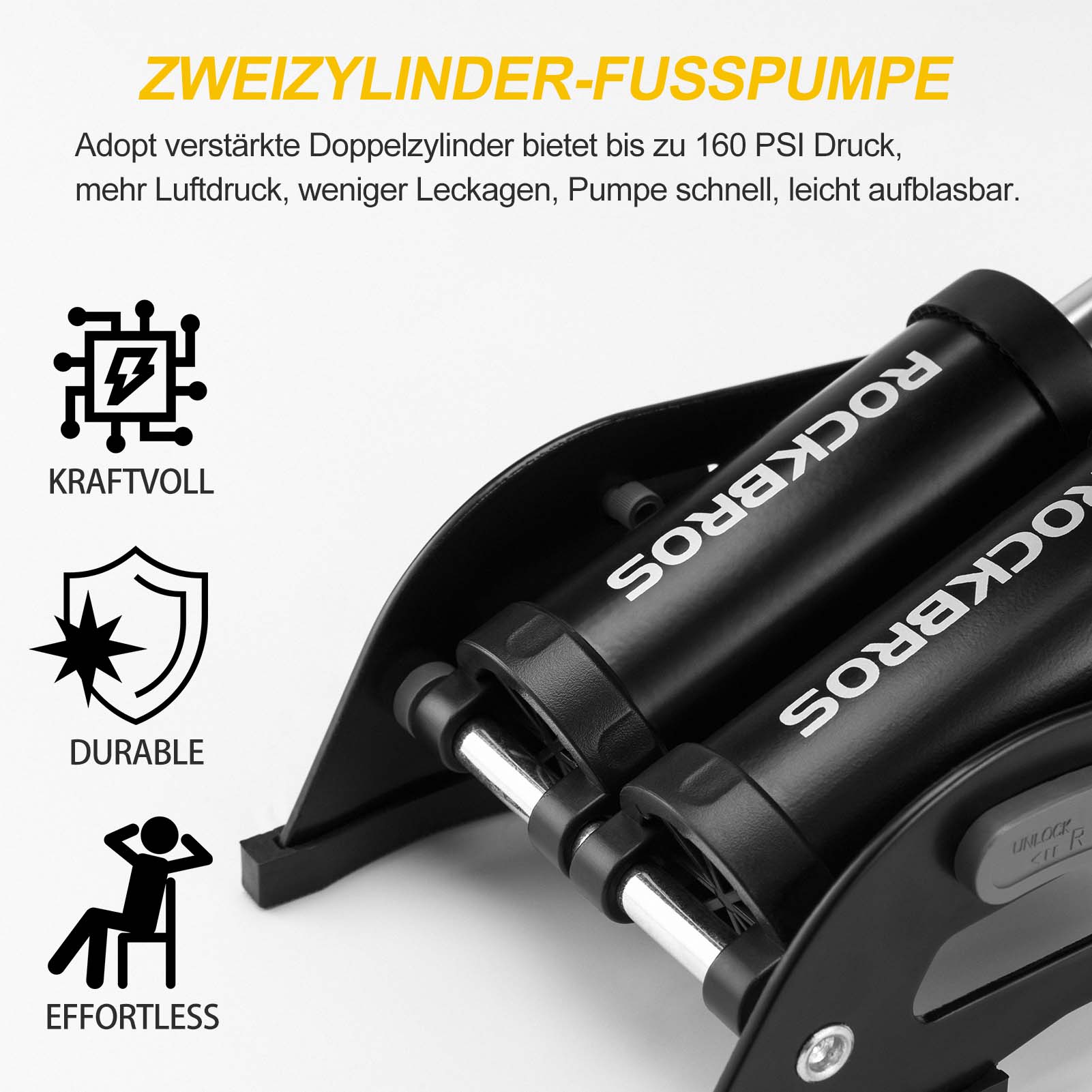 ROCKBROS Luftpumpe Fußpumpe mit Doppelzylinder Manometer - Fahrrad Luftpumpen ROCKBROS - EU - NooMii