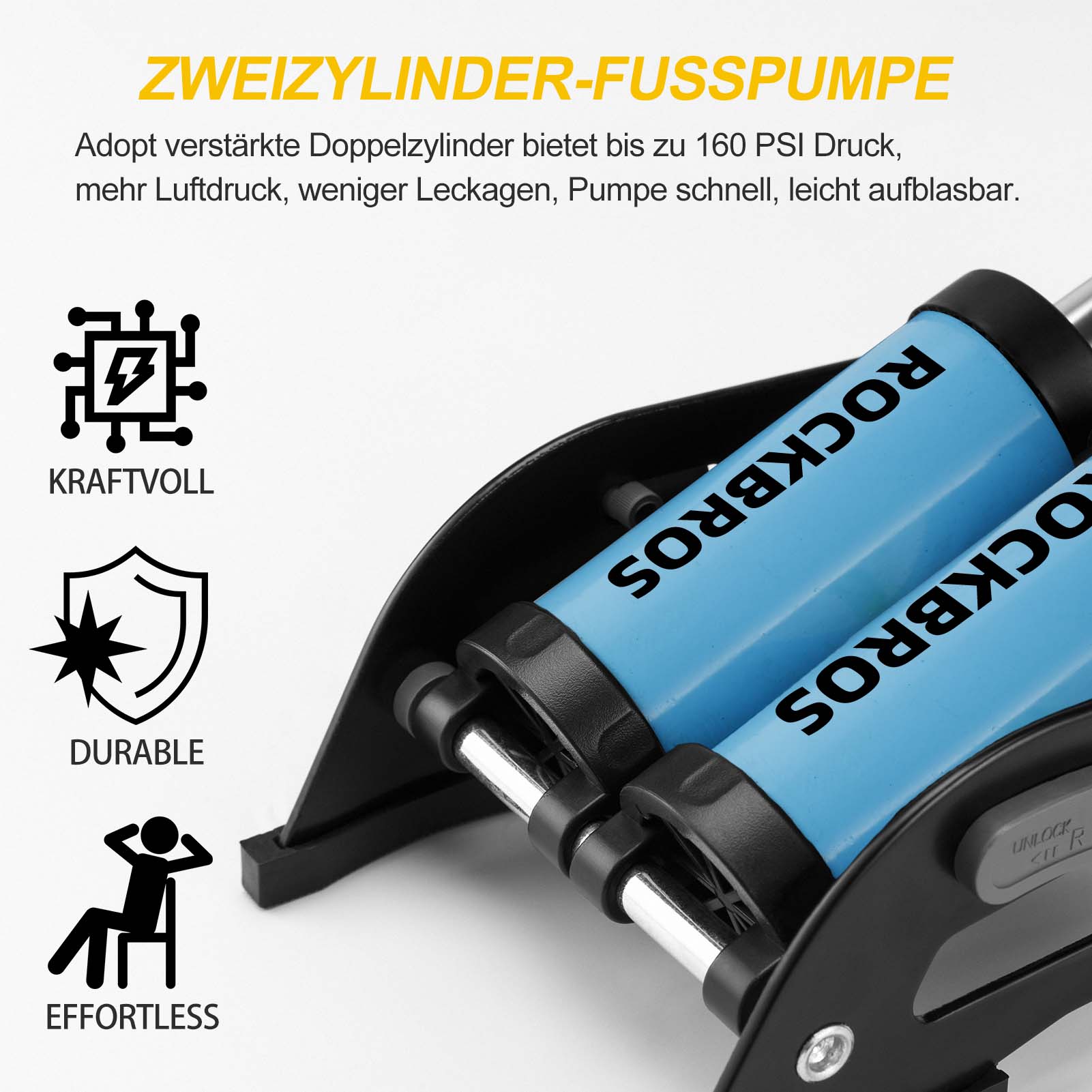 ROCKBROS Luftpumpe Fußpumpe mit Doppelzylinder Manometer - Fahrrad Luftpumpen ROCKBROS - EU - NooMii
