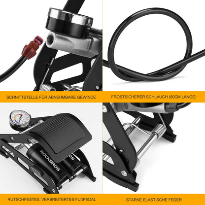 ROCKBROS Luftpumpe Fußpumpe mit Doppelzylinder Manometer - Fahrrad Luftpumpen ROCKBROS - EU - NooMii