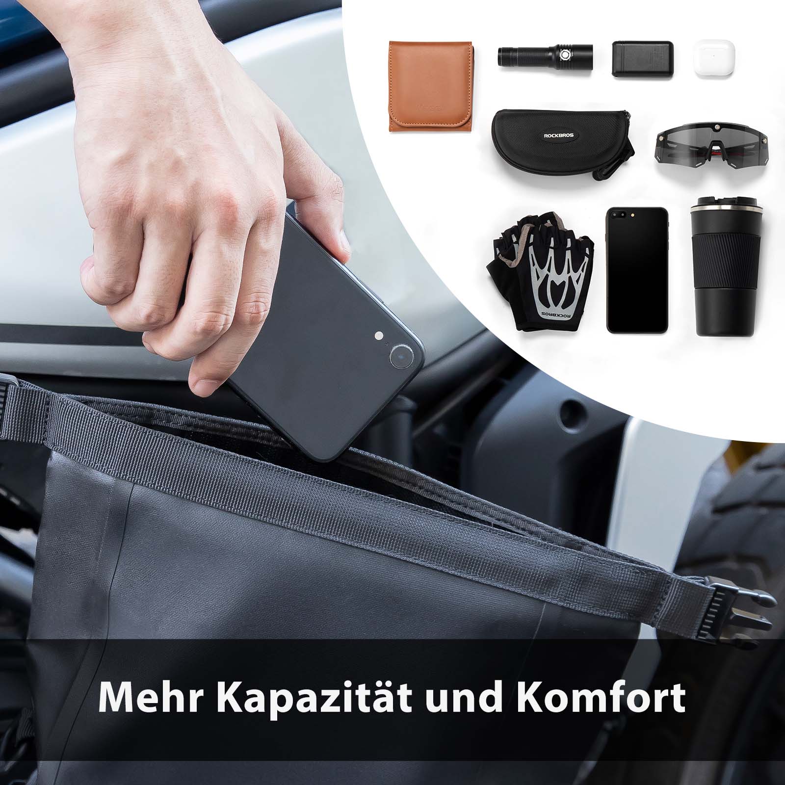 ROCKBROS Motorrad Seitentasche wasserdicht Gepäckträgertasche 5L Schwarz - Motorradtaschen ROCKBROS - EU - NooMii