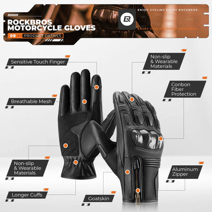 ROCKBROS Motorradhandschuhe Touchscreen Leder Vollfinger Handschuhe Amtungsaktiv - Motorradhandschuhe ROCKBROS - EU - NooMii