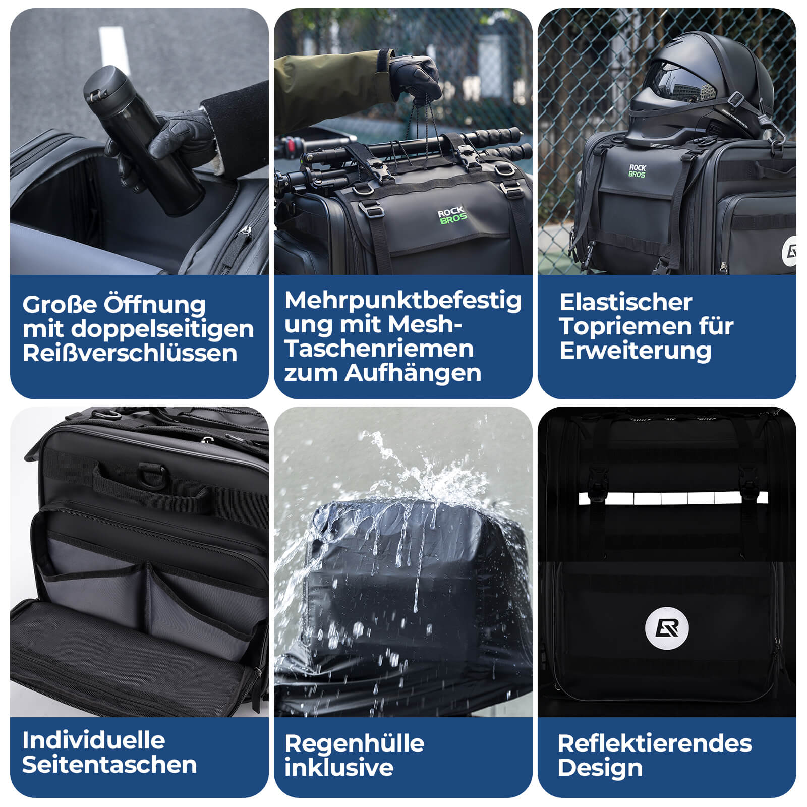 ROCKBROS Motorradtasche mit Regenshutz Gepäcktasche Reisetasche Faltbar 43 - 50L - Motorradtaschen ROCKBROS - EU - NooMii