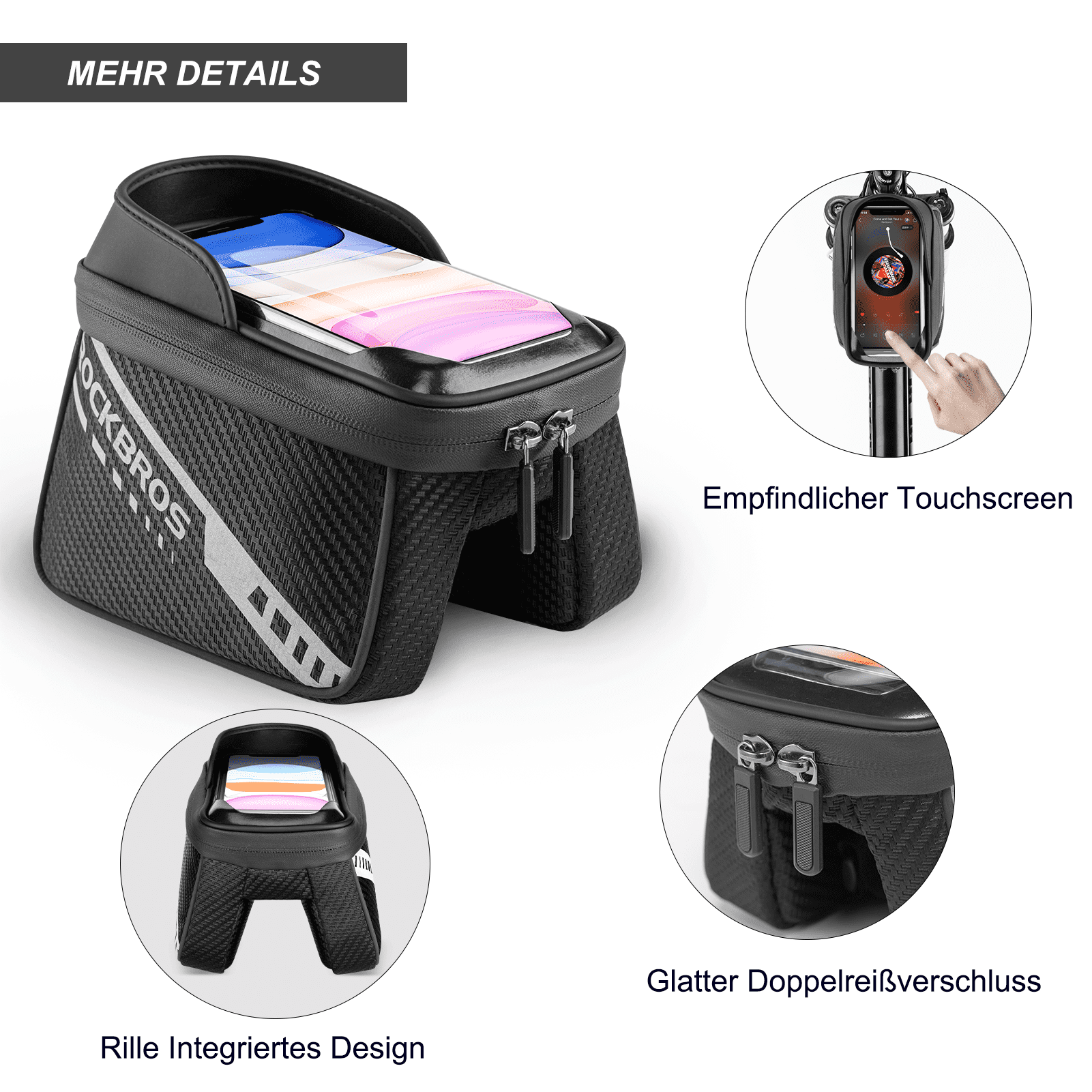 ROCKBROS Oberrohrtasche mit TPU - Touchscreen Seitentaschen - Design 1L - Fahrradtaschen ROCKBROS - EU - NooMii